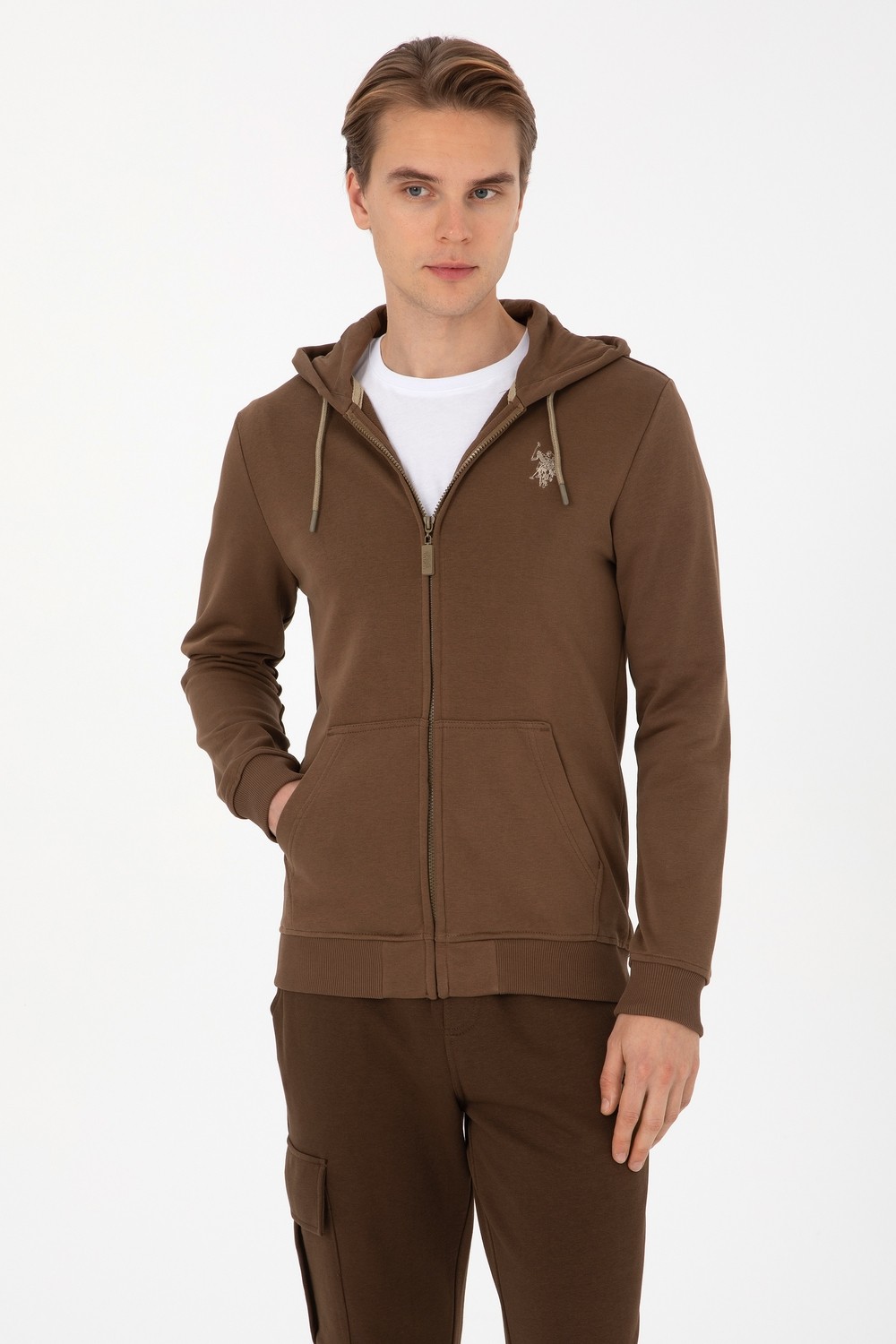 U.S. Polo Assn. Erkek Regular Fit Fermuarlı Kapüşonlu Açık Gri Örme Hırka 50313748-VR001