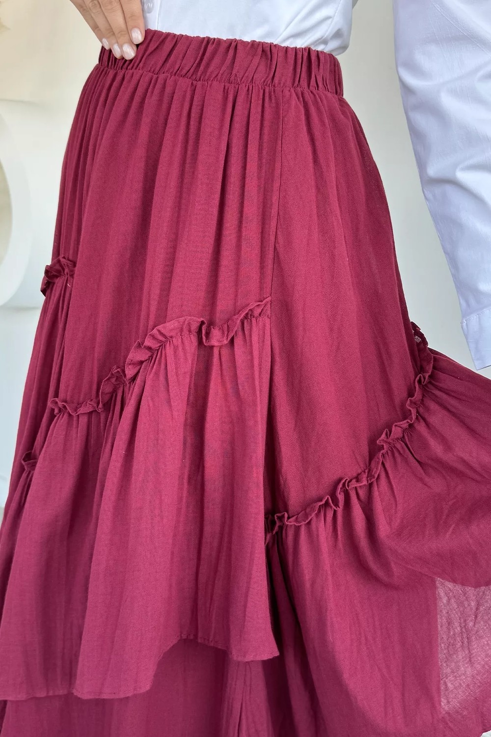 Tozlu Bel Lastikli Iç Astarlı Vual Tesettür Etek P-00021236 görsel 7