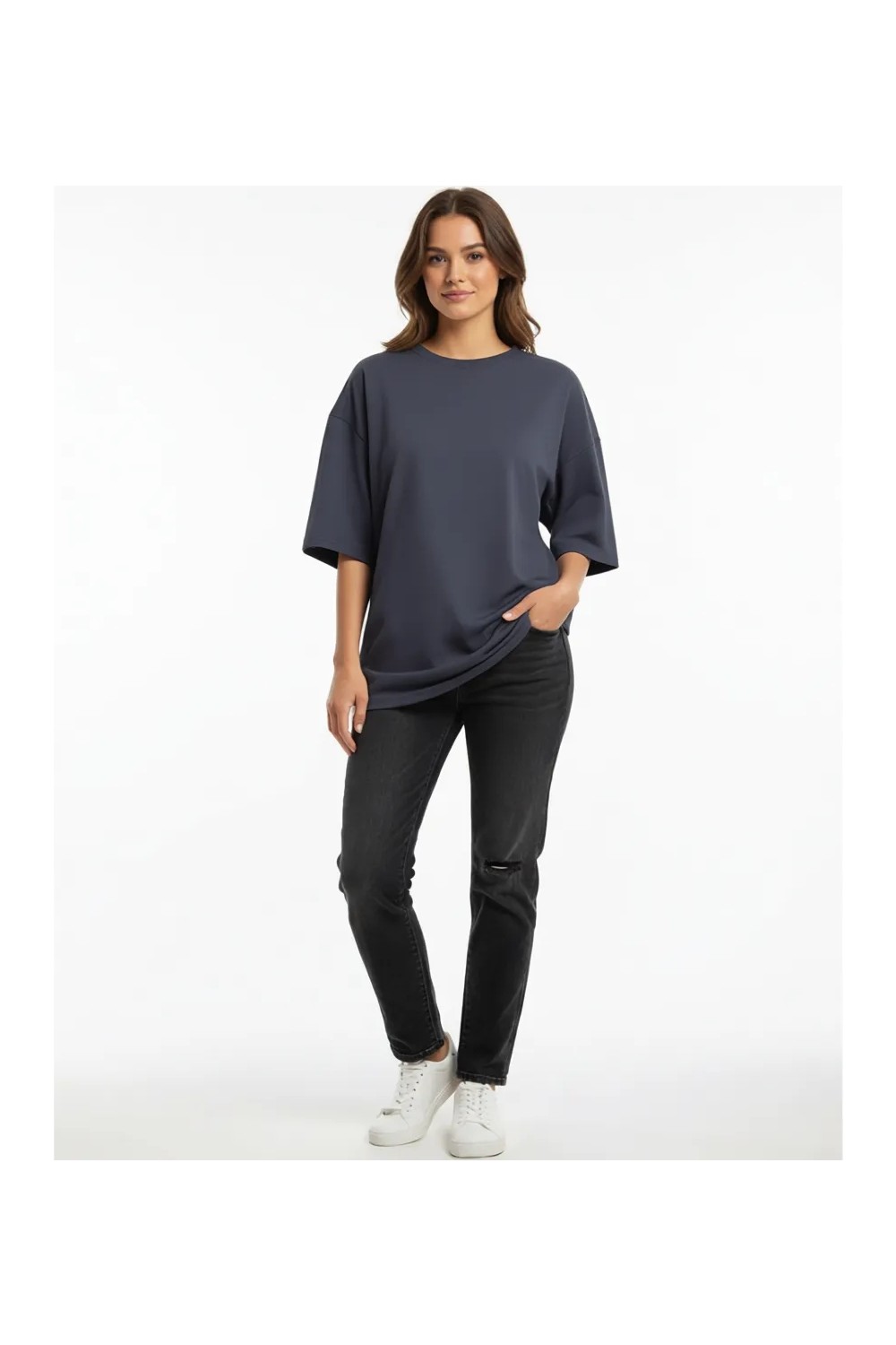 Millionaire Teenage Millionaire Kadın Bordo Oversize Truvakar Kol Basic T-Shirt İnce Kumaş Düz Tasarım görsel 7