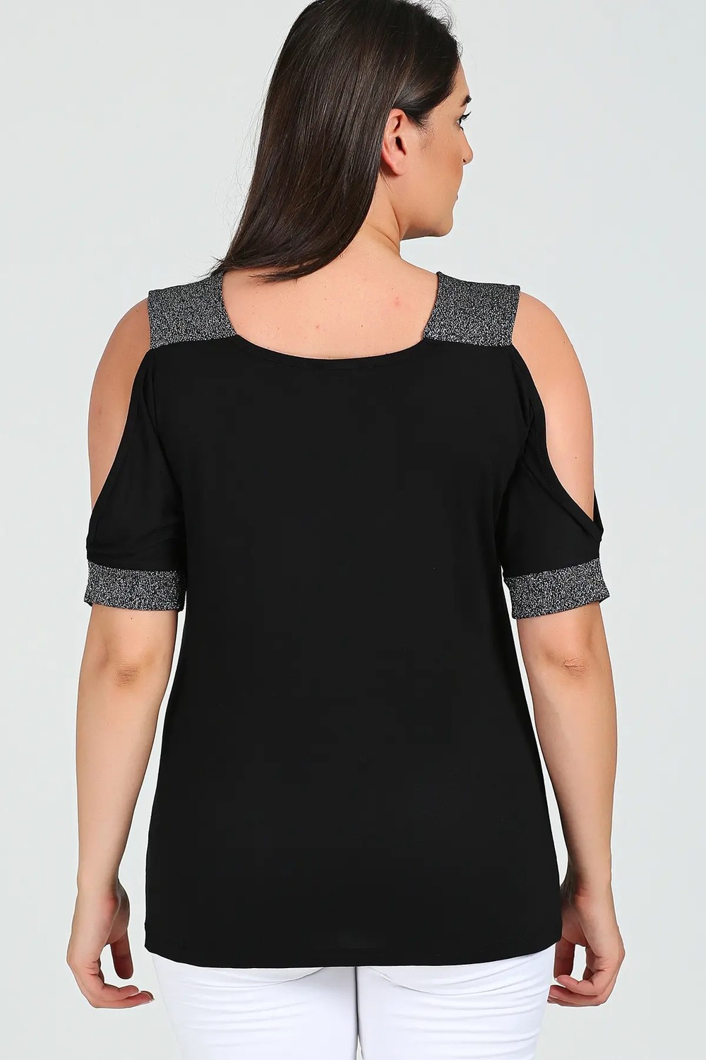 Curvy Trend Büyük Beden Askı Kol Simli Bluz görsel 3