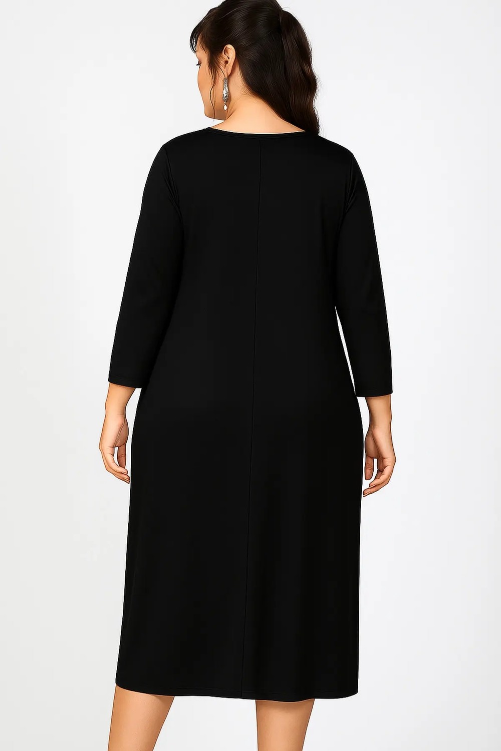 Curvy Trend Leylekler Baskılı Geniş Kesim Uzun Kol Viskon Elbise görsel 2