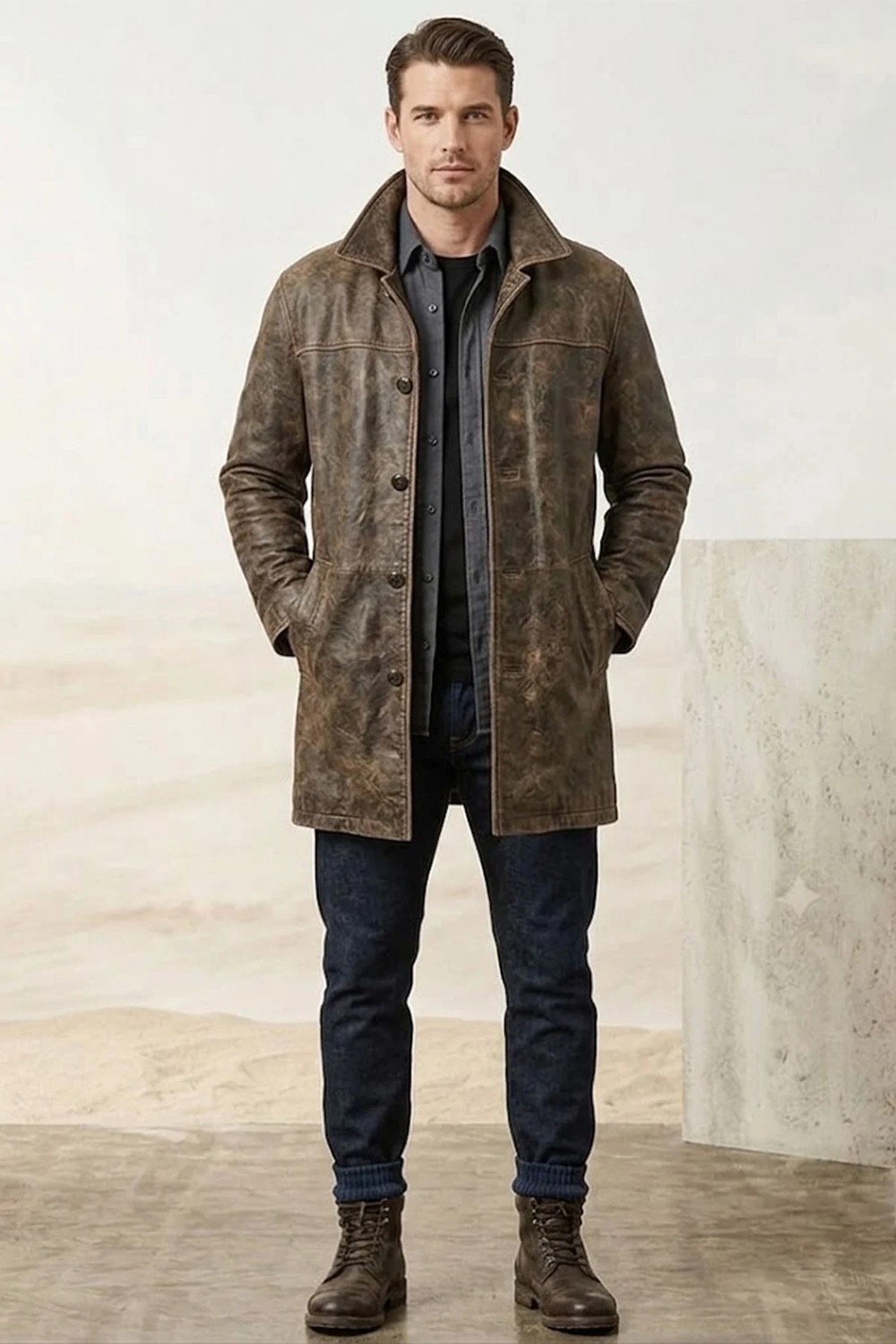 Deriderim Dean Winchester Hakiki Deri Erkek Kaban görsel 4