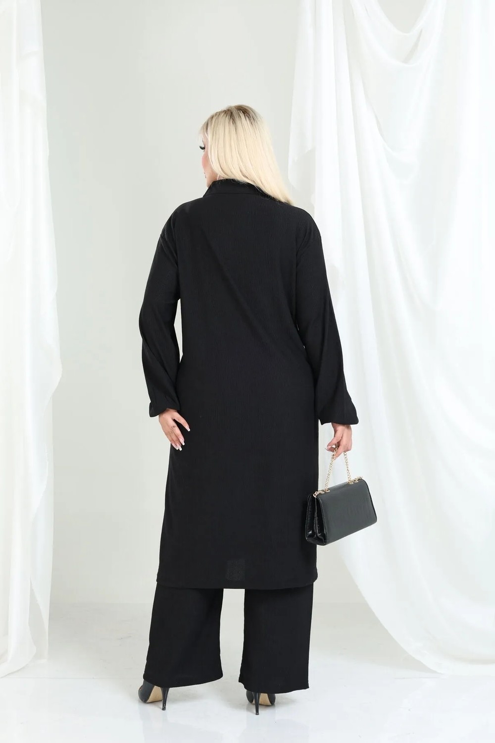Şuranur Bürümcük Gömlek Yaka Tunik Takım Düğmeli Tesettüre Uygun 2xl 6xl görsel 5