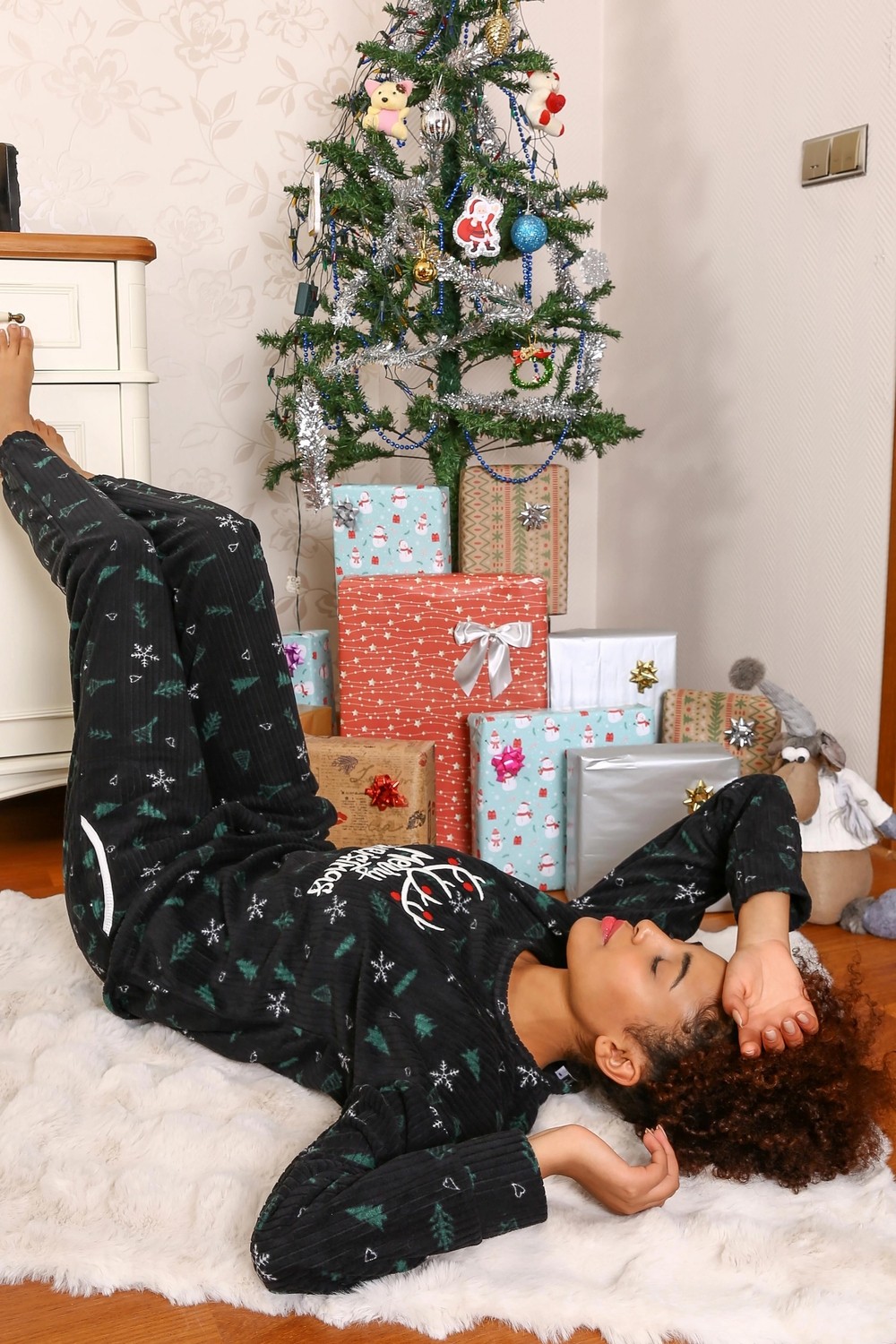 mery Moda Merry Christmas Polar Kadın Pijama Takımı Siyah Beruflic görsel 2