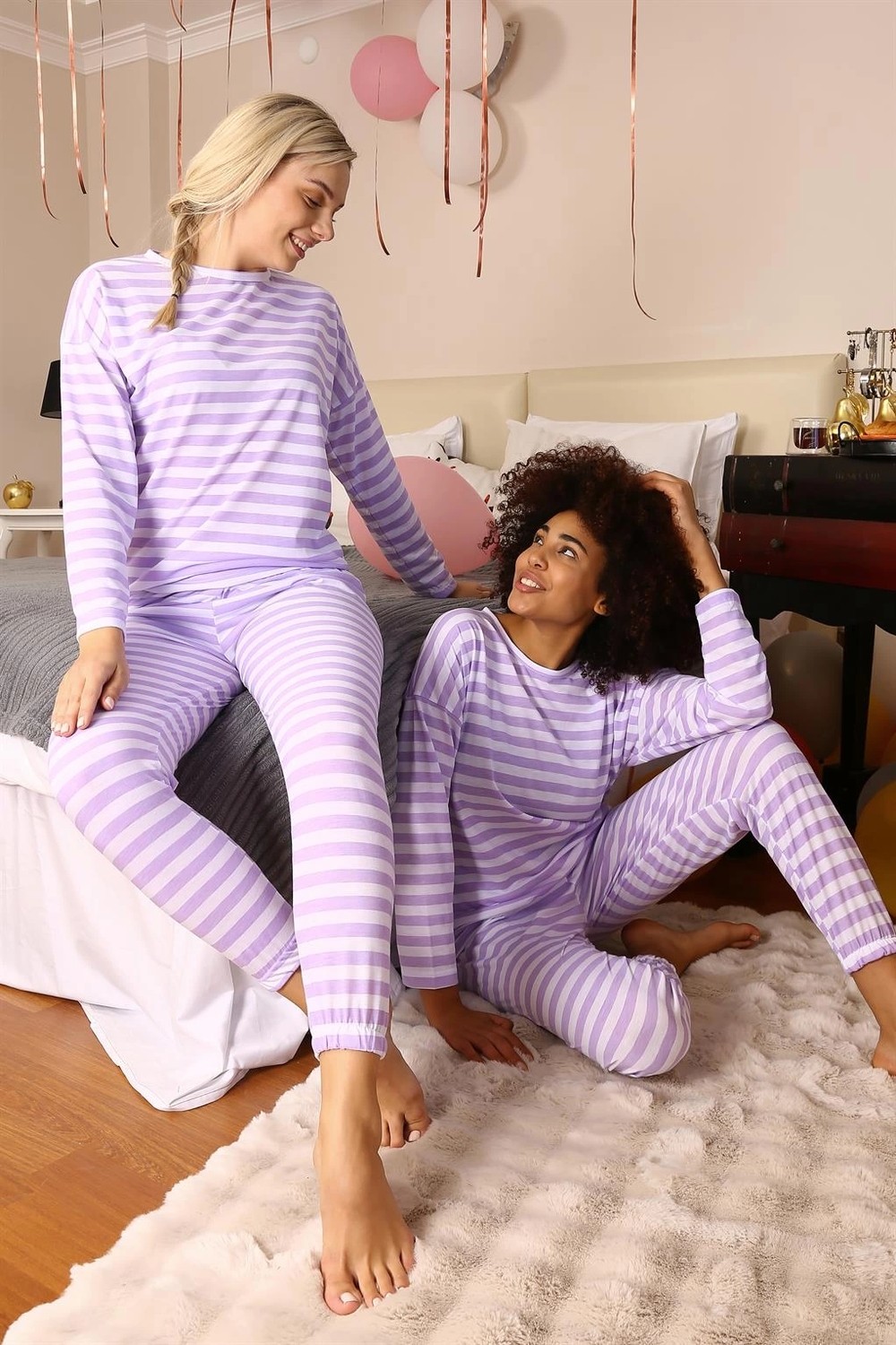 mery Moda Kadın Uzun Kol Penye Pijama Takım Lila Beruflic görsel 3