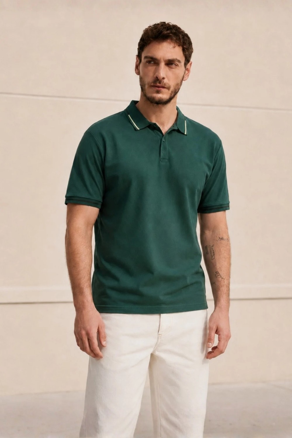 Madmext Koyu Yeşil Polo Yaka Erkek Tişört 6113