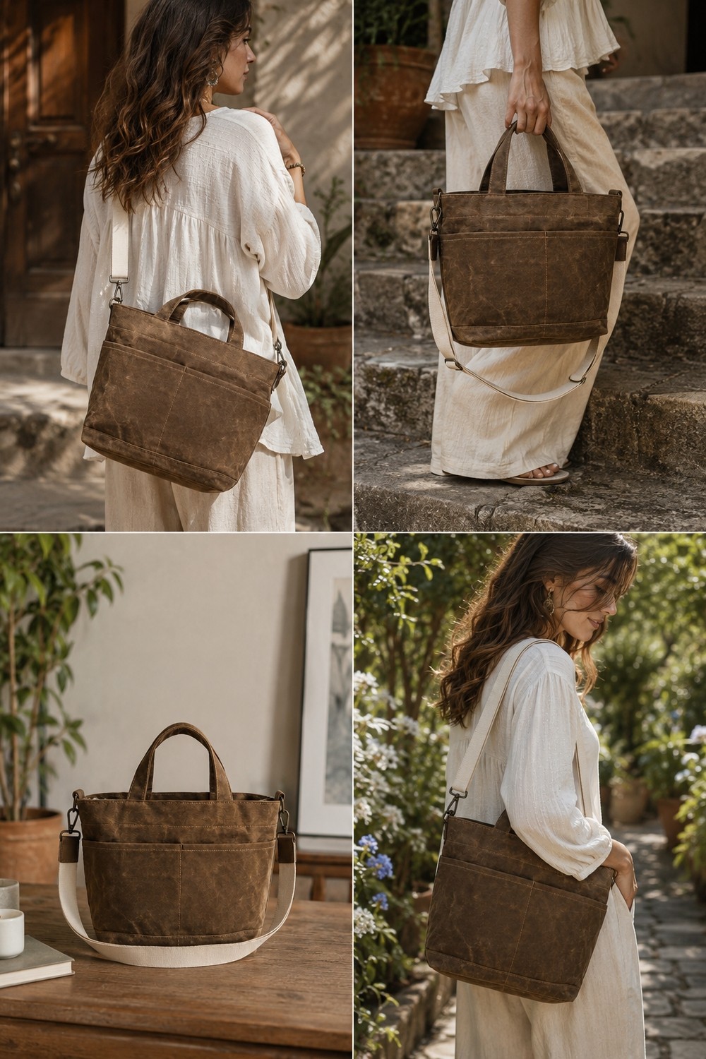 Old Cotton Cargo S Mila Bag Kadın Omuz Çantası Mumlu Kanvas Tote Bag Günlük El Çantası görsel 5