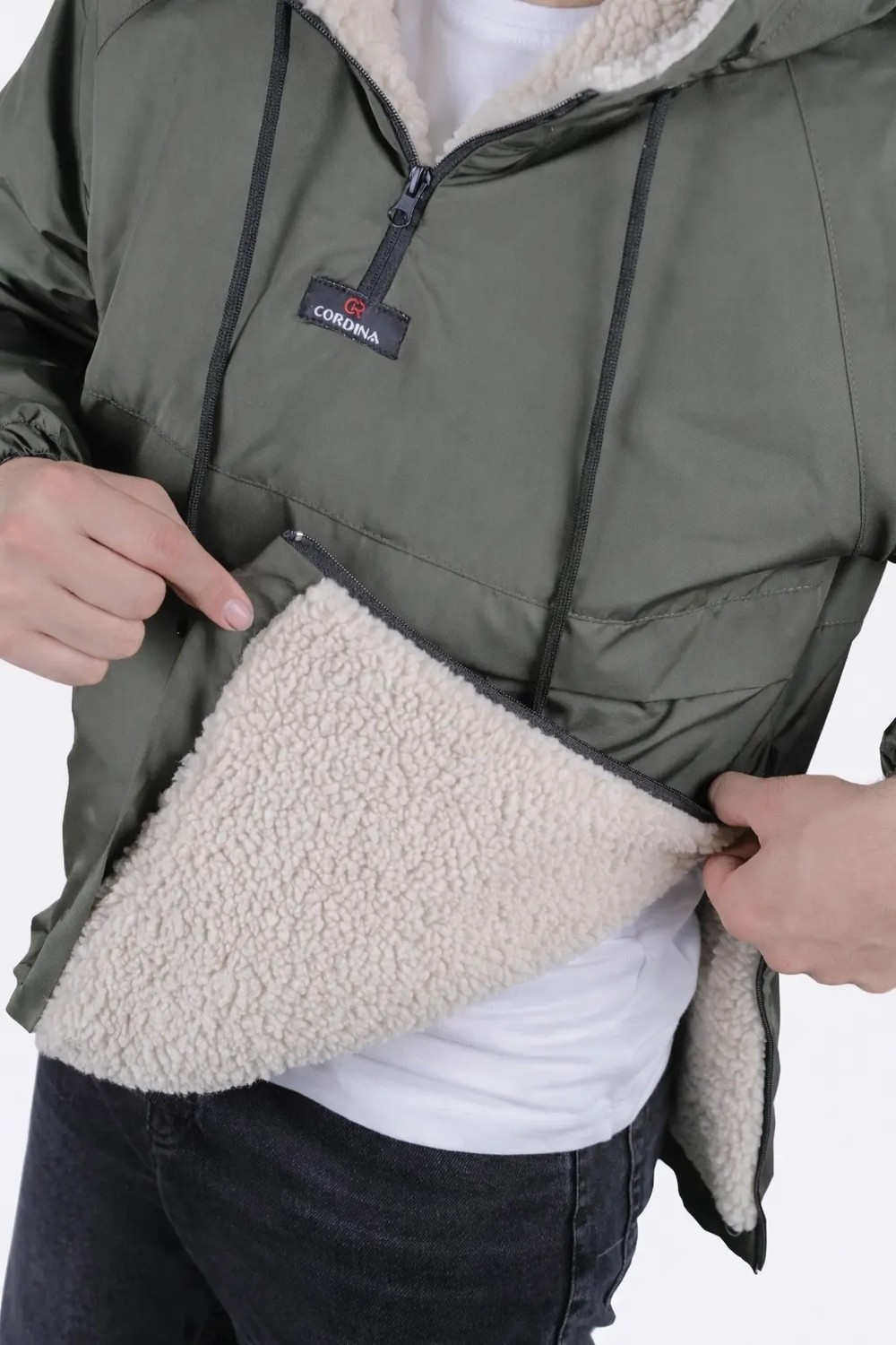 Ohepmoda Kanguru Cepli Kürklü Erkek Yağmurluk Mont görsel 5