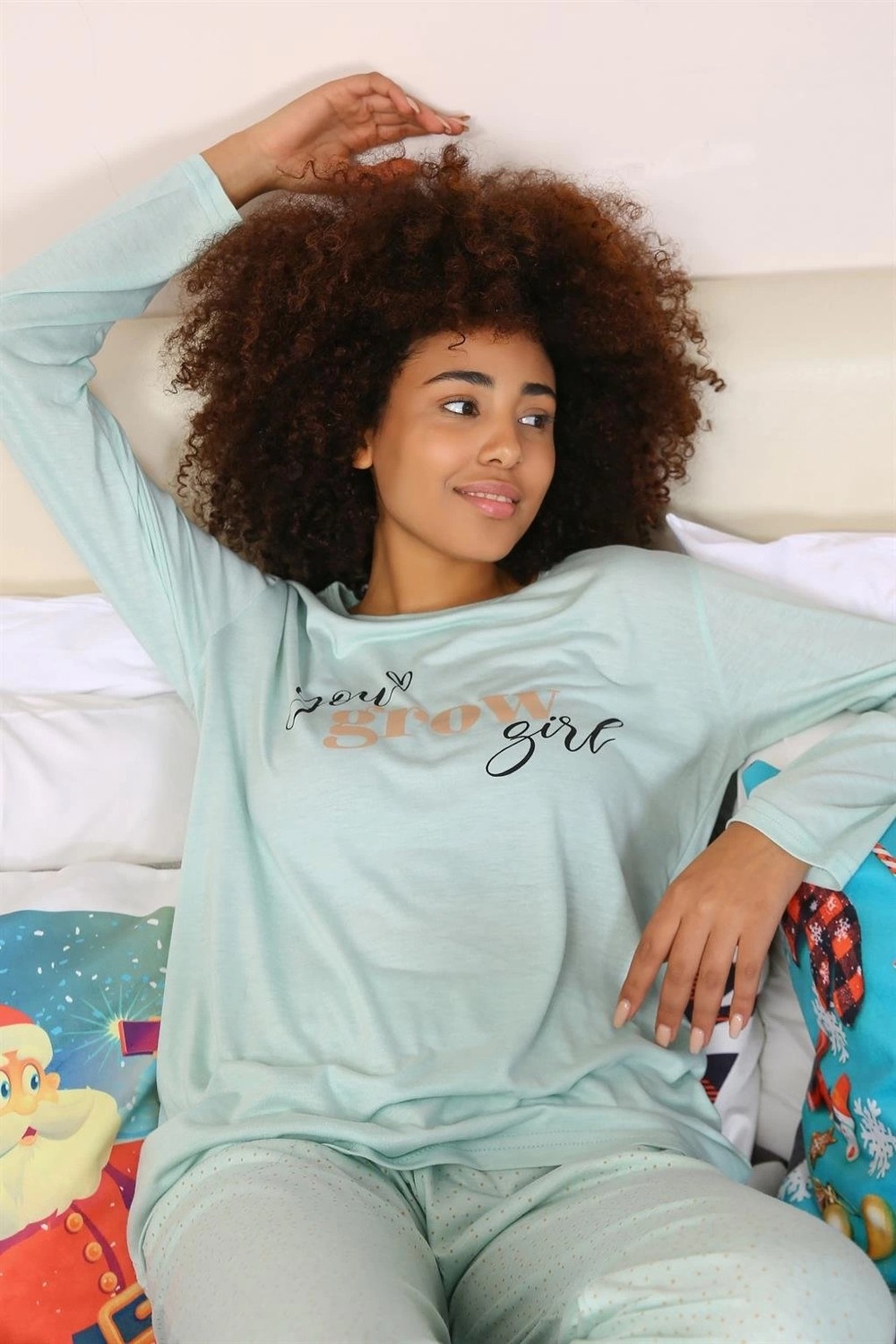 mery Moda Kadın Penye Uzun Kol Pijama Takım Su Yeşili Beruflic görsel 5