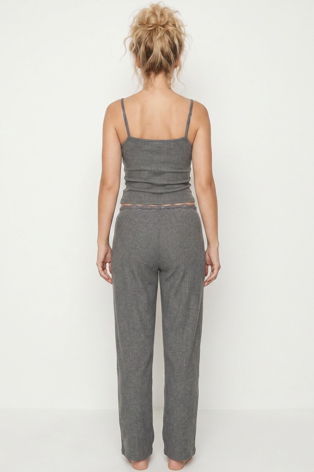 Siyah İnci Bürümcük-Krınkıl Ip Askılı Pijama Takım 8059 görsel 3