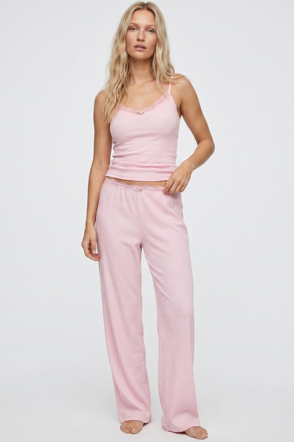 Siyah İnci Bürümcük-Krınkıl Ip Askılı Pijama Takım 8059 görsel 5