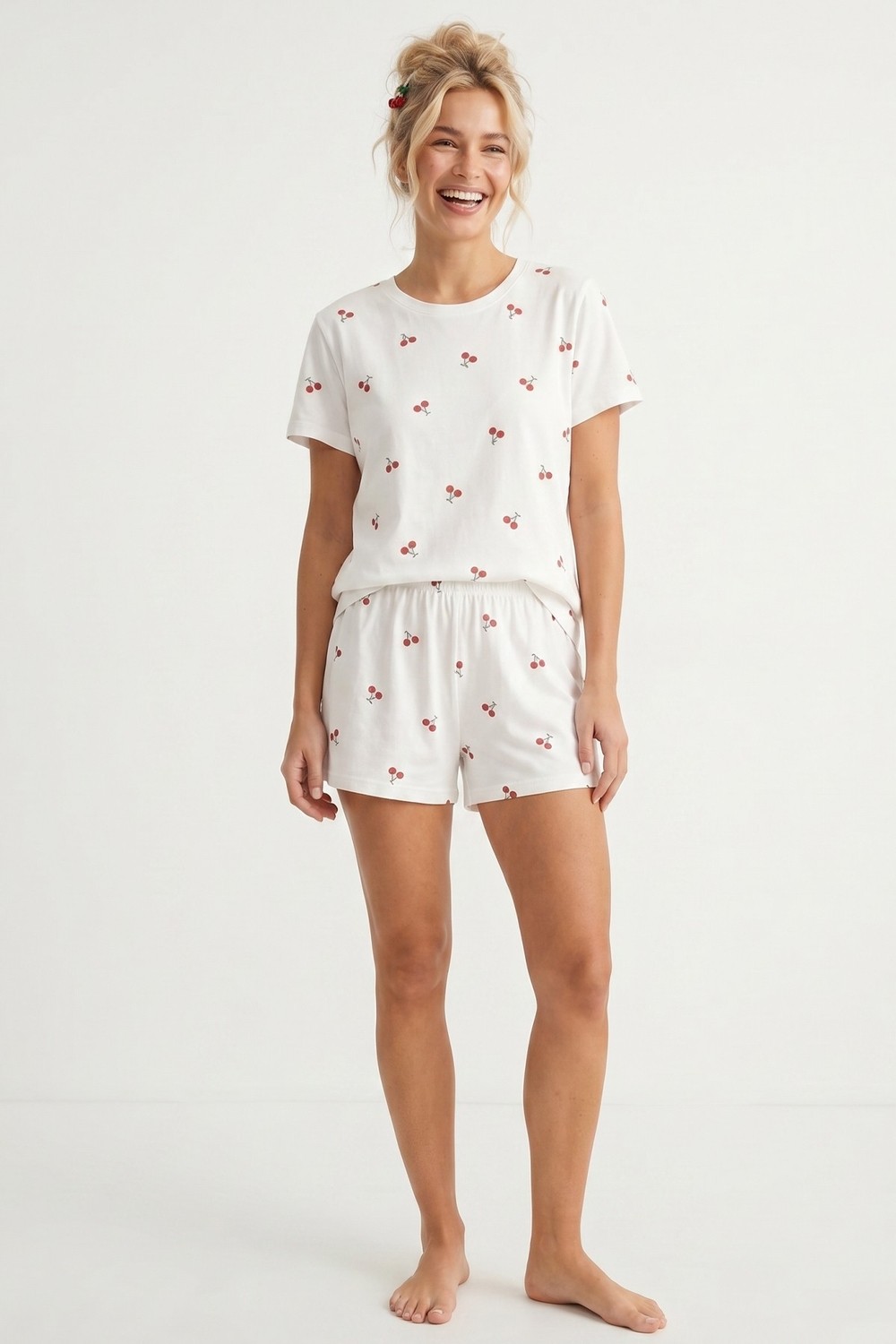 Siyah İnci Ince Soft Örme Mevsimlik Şortlu Pijama Takımı 8045 görsel 2