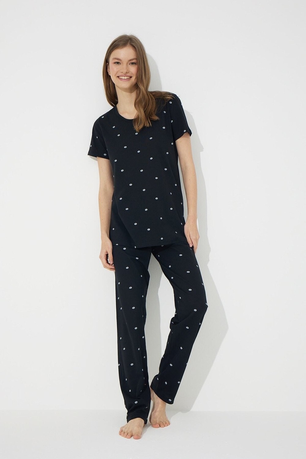 Siyah İnci Siyah Kısa Kollu Pamuklu Pijama Takımı görsel 2