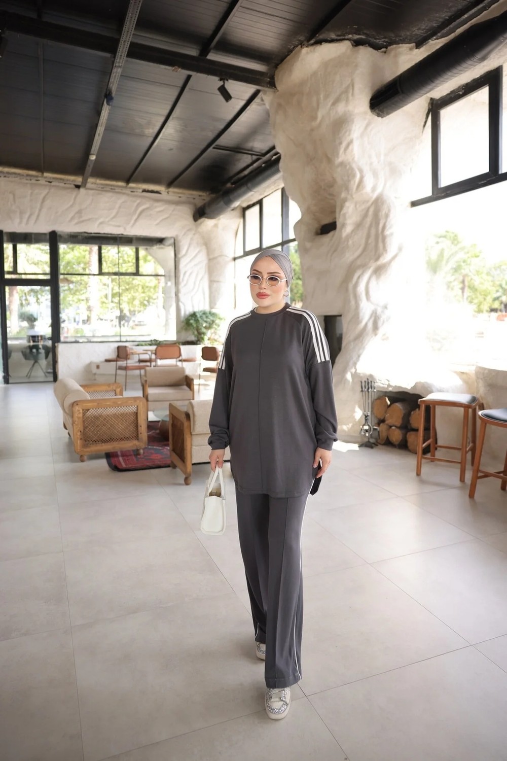 MİMİ LUXURY WEAR Kadın Çizgili Uzun Kollu Rahat Kesim Ikili Takım 546
