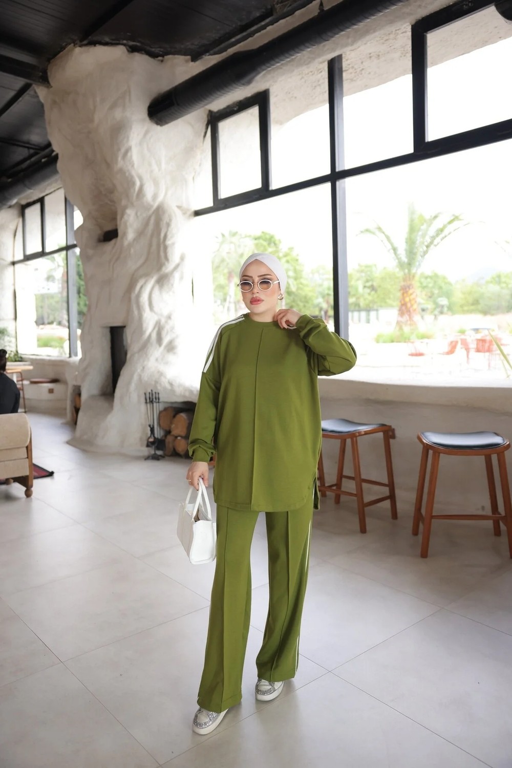 MİMİ LUXURY WEAR Kadın Çizgili Uzun Kollu Rahat Kesim Ikili Takım 546 görsel 6