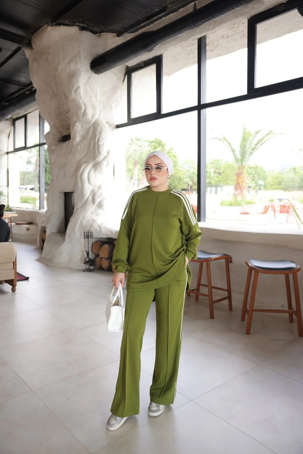 MİMİ LUXURY WEAR Kadın Çizgili Uzun Kollu Rahat Kesim Ikili Takım 546 görsel 7