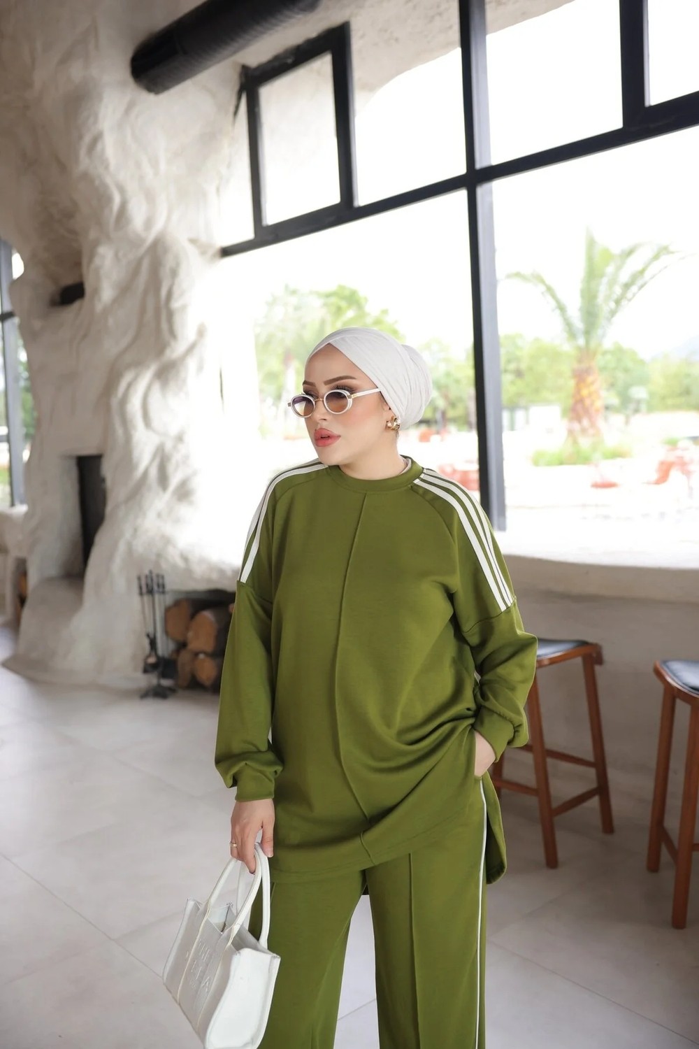 MİMİ LUXURY WEAR Kadın Çizgili Uzun Kollu Rahat Kesim Ikili Takım 546 görsel 8
