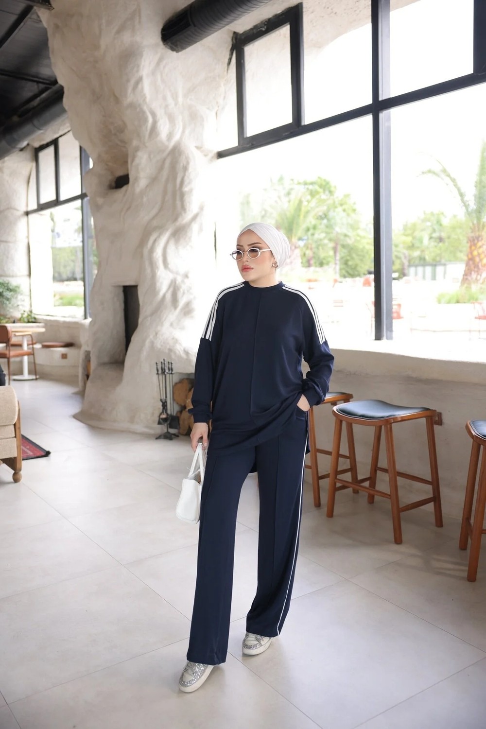 MİMİ LUXURY WEAR Kadın Çizgili Uzun Kollu Rahat Kesim Ikili Takım 546