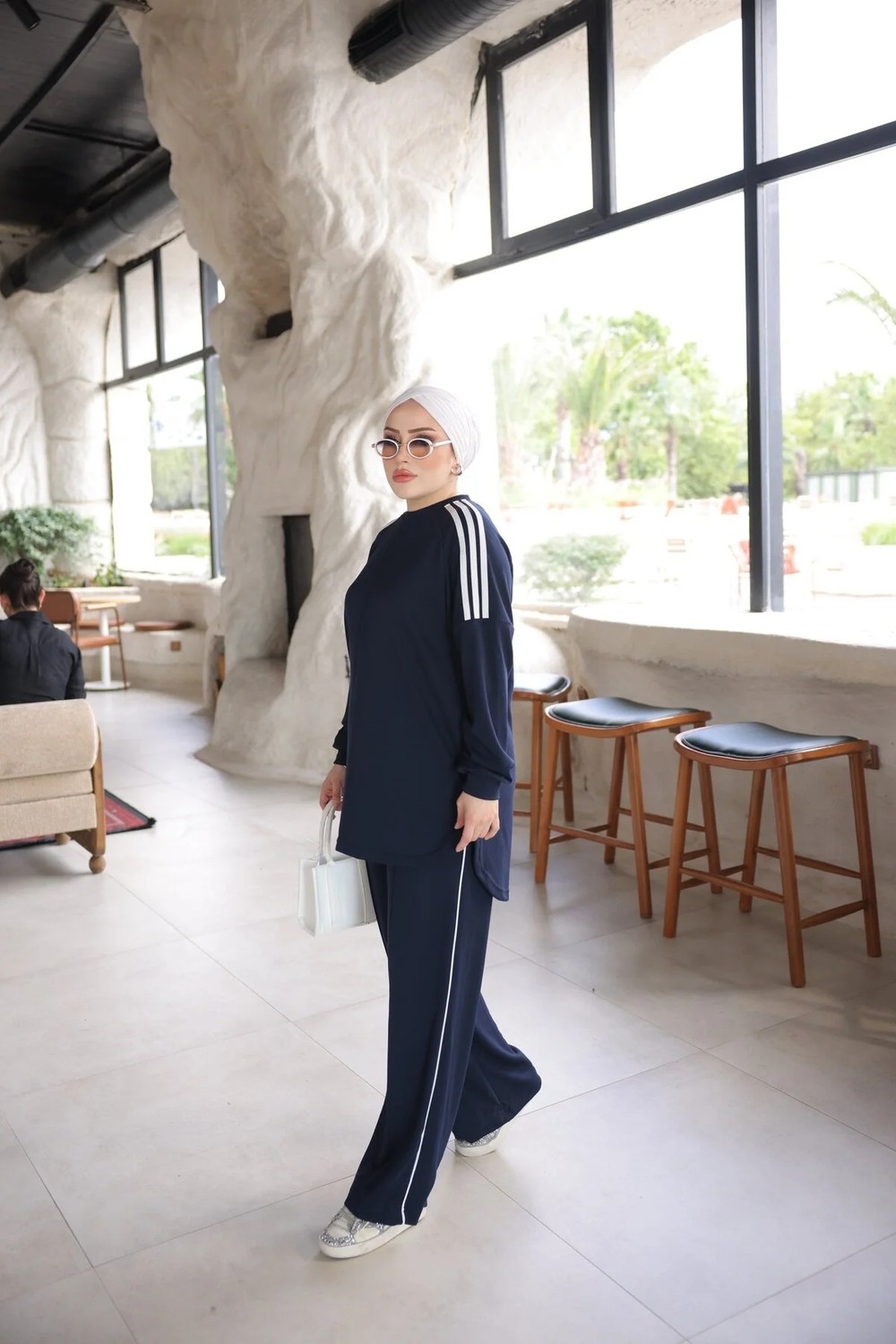 MİMİ LUXURY WEAR Kadın Çizgili Uzun Kollu Rahat Kesim Ikili Takım 546 görsel 2