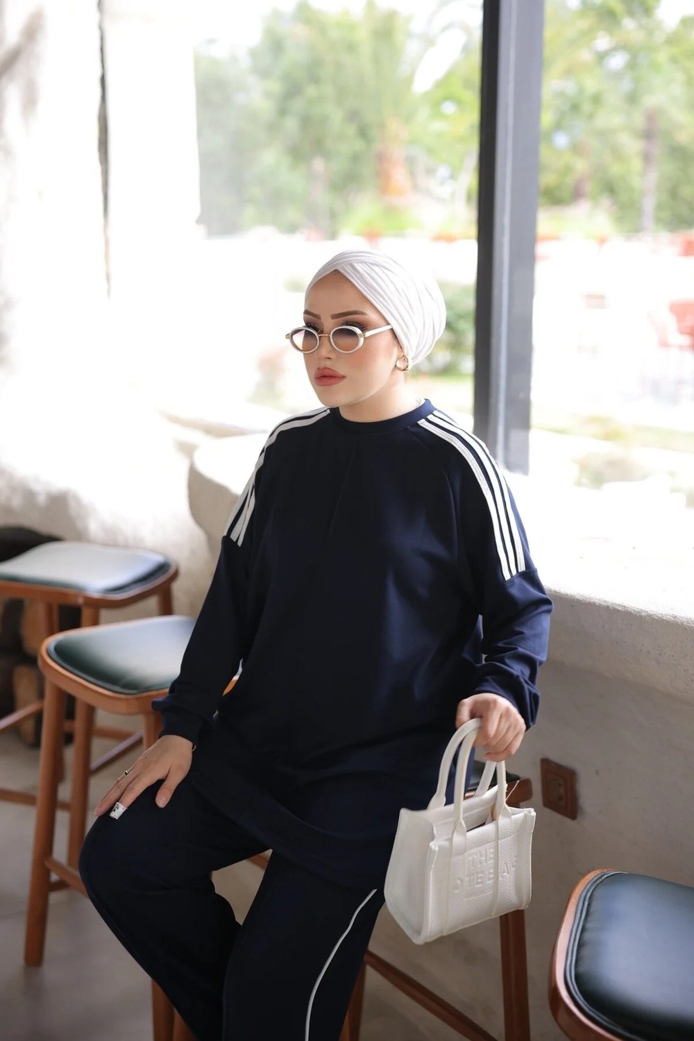 MİMİ LUXURY WEAR Kadın Çizgili Uzun Kollu Rahat Kesim Ikili Takım 546 görsel 4
