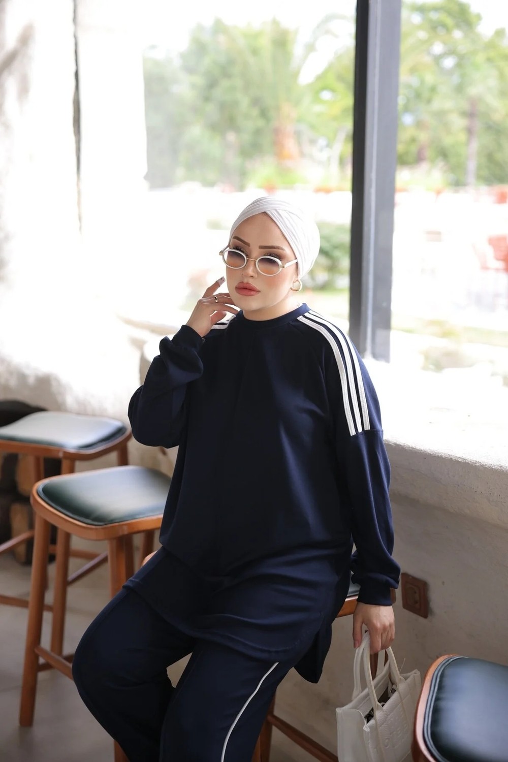 MİMİ LUXURY WEAR Kadın Çizgili Uzun Kollu Rahat Kesim Ikili Takım 546 görsel 5