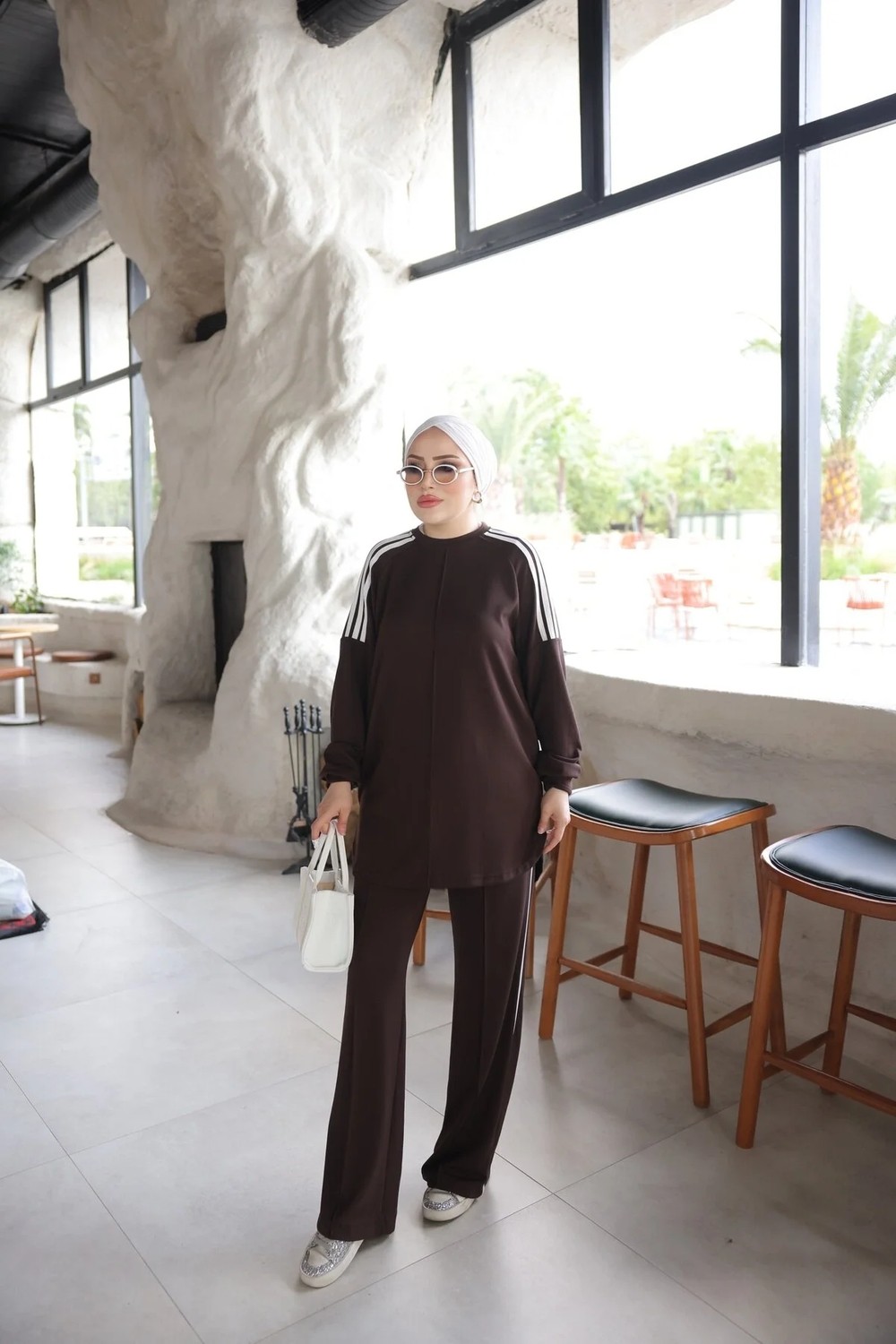 MİMİ LUXURY WEAR Kadın Çizgili Uzun Kollu Rahat Kesim Ikili Takım 546