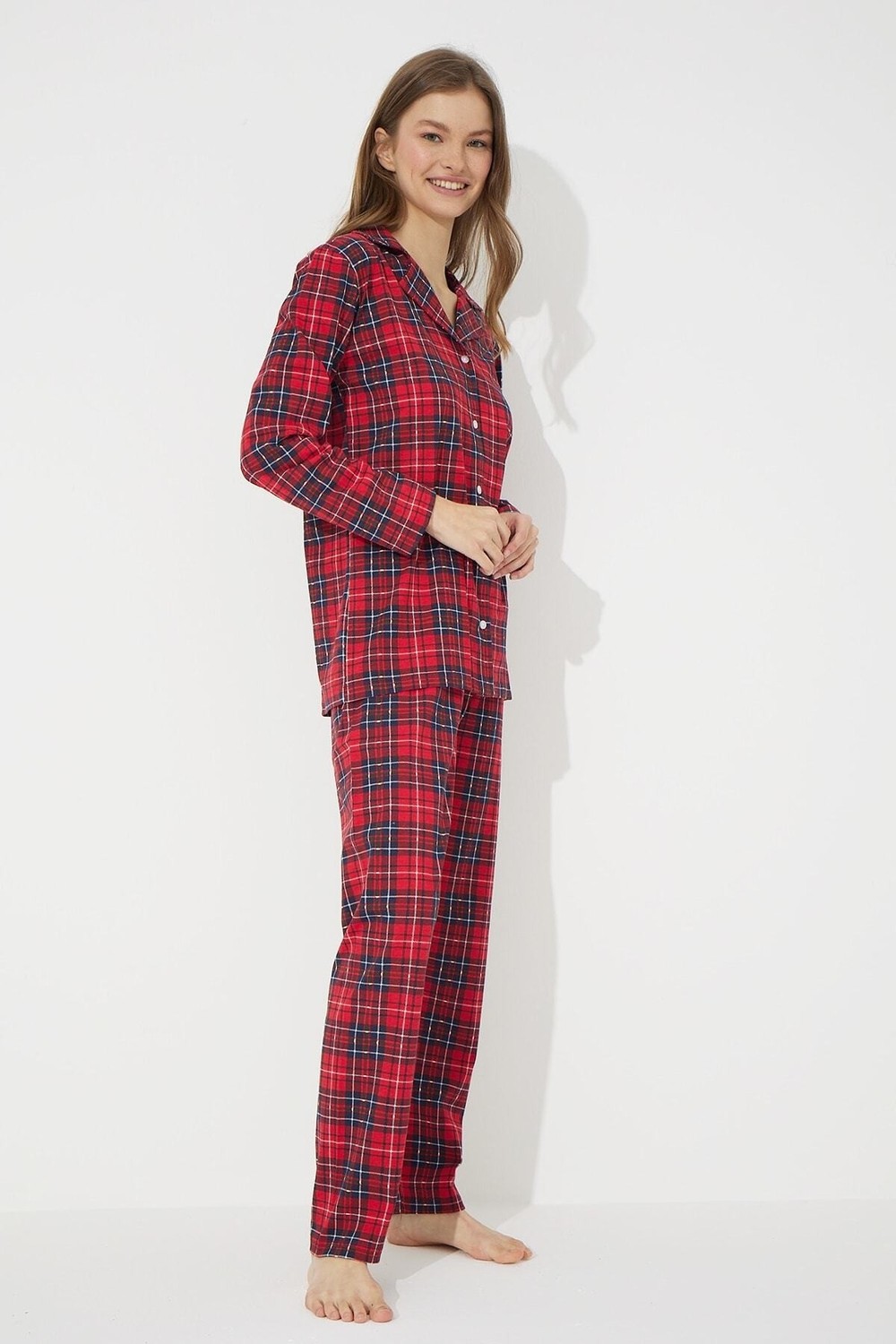 Siyah İnci Örme Düğmeli Pijama Takımı görsel 2