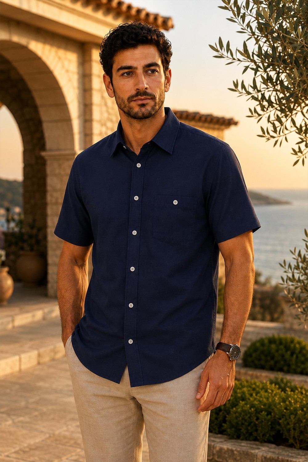 Beyome Erkek %100 Pamuk Kısa Kollu Gömlek Rahat Kalıp Yazlık Nefes Alan Tek Cepli S-5xl