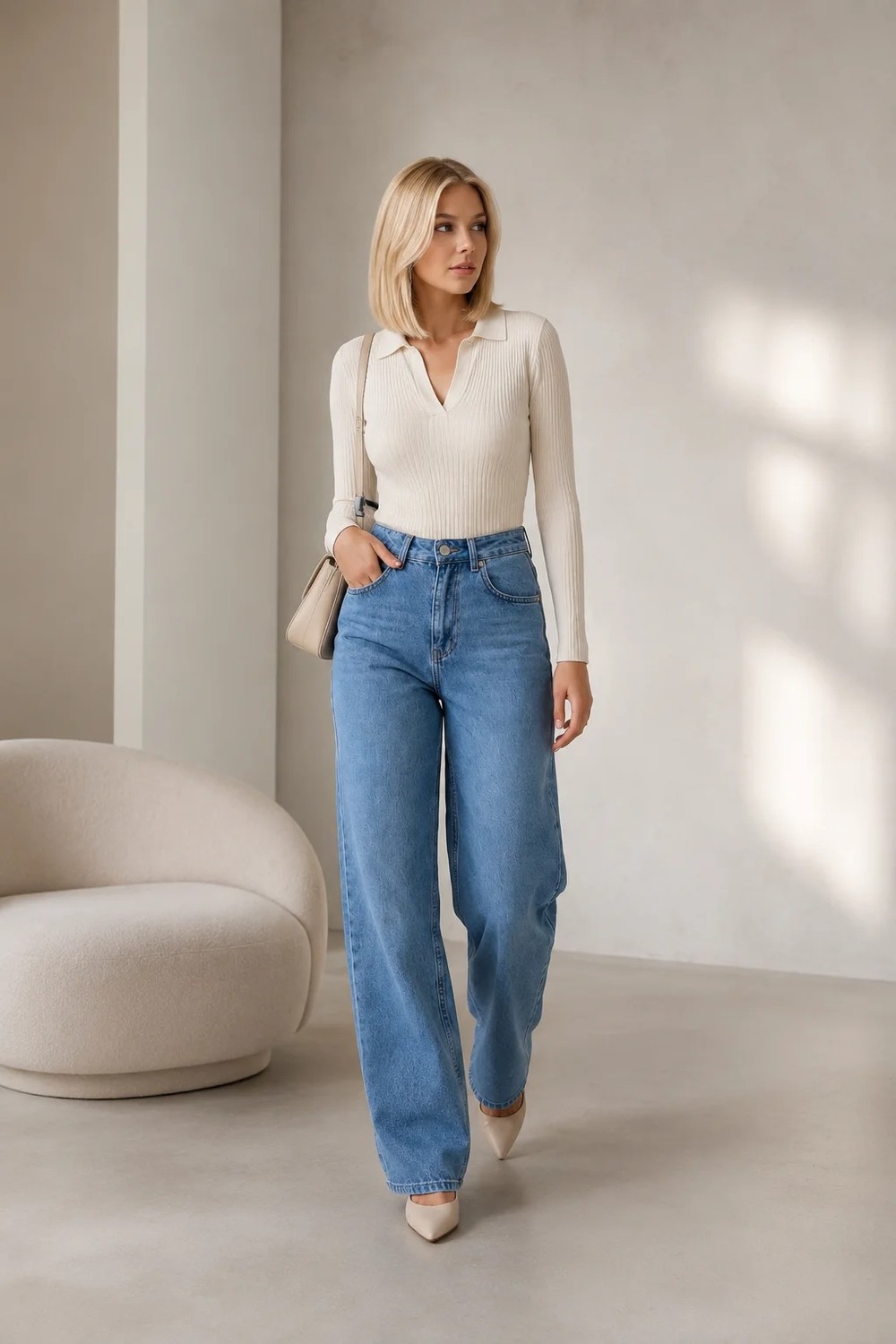 Shevega Kadın Siyah Arka Kemer Tokalı Yüksek Bel Baggy Jeans Salaş Kot Pantolon görsel 7