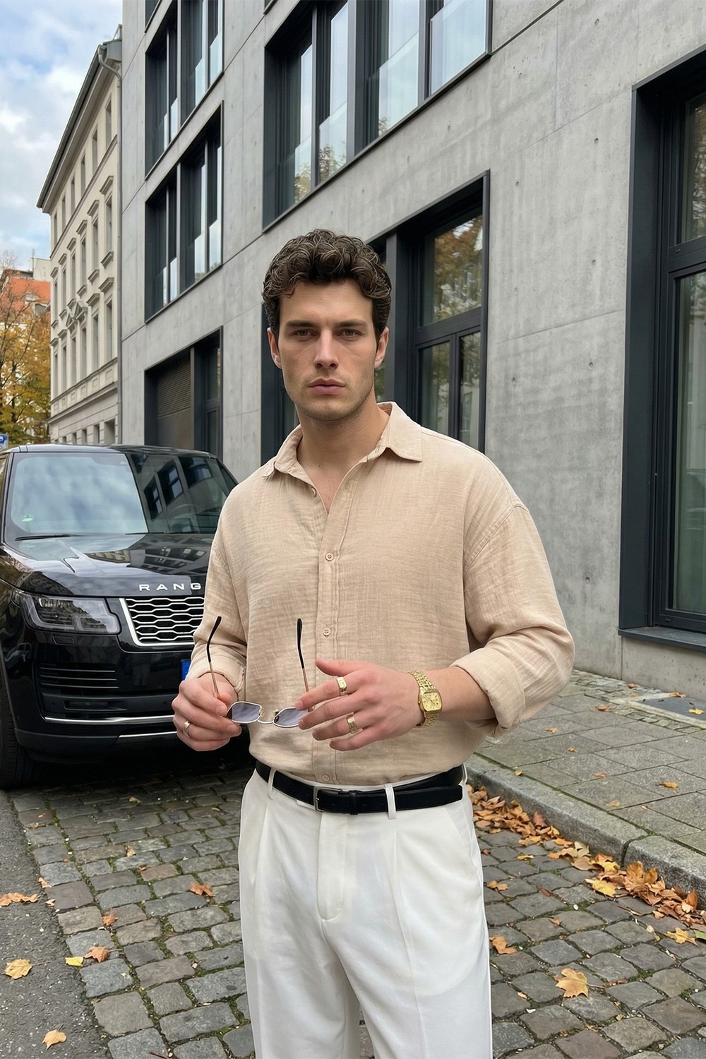 Livio Ferri Yurin Erkek Premium Müslin %100 Pamuk Oversize Uzun Kollu Gömlek