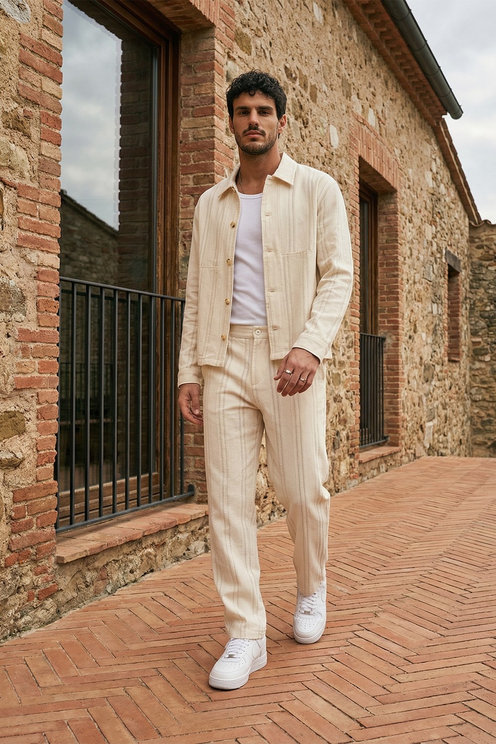 Livio Ferri Talbot Premium Keten Desenli Düğmeli Ceket Pantolon Erkek Takım Relax Kalıp görsel 2