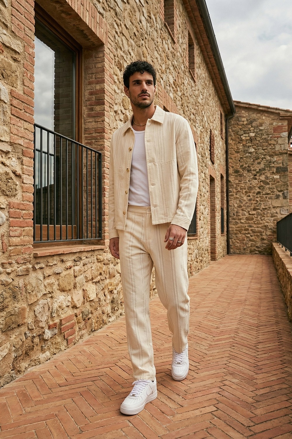 Livio Ferri Talbot Premium Keten Desenli Düğmeli Ceket Pantolon Erkek Takım Relax Kalıp görsel 5