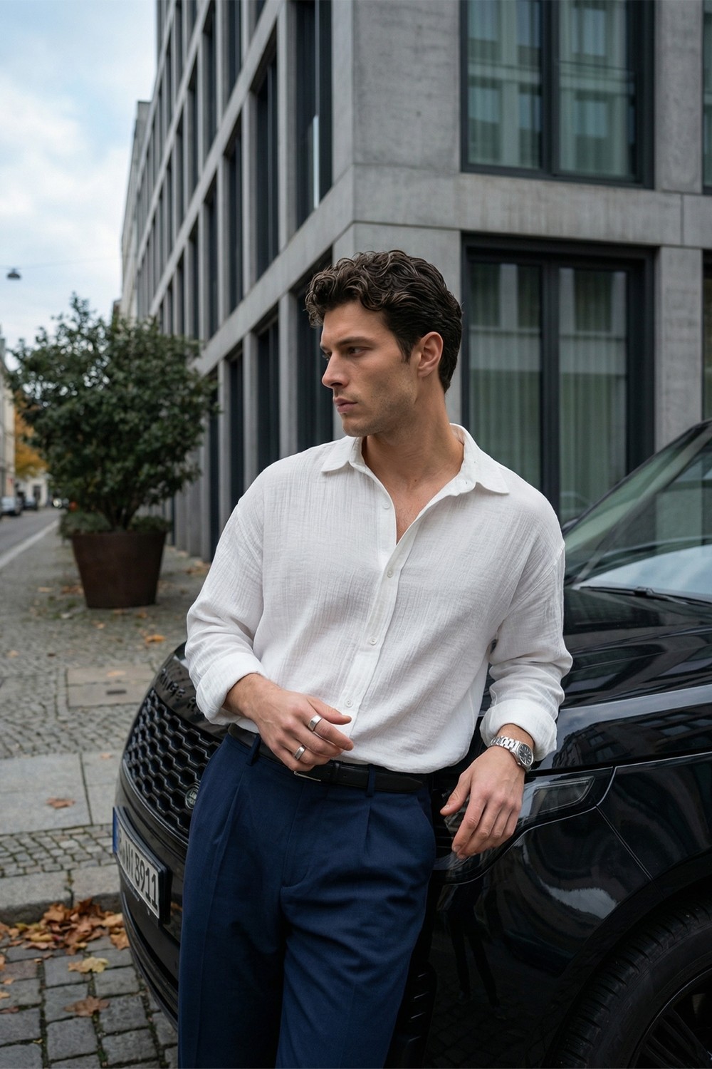 Livio Ferri Yurin Erkek Premium Müslin %100 Pamuk Oversize Uzun Kollu Gömlek