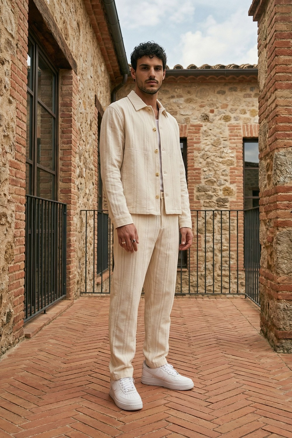 Livio Ferri Talbot Premium Keten Desenli Düğmeli Ceket Pantolon Erkek Takım Relax Kalıp