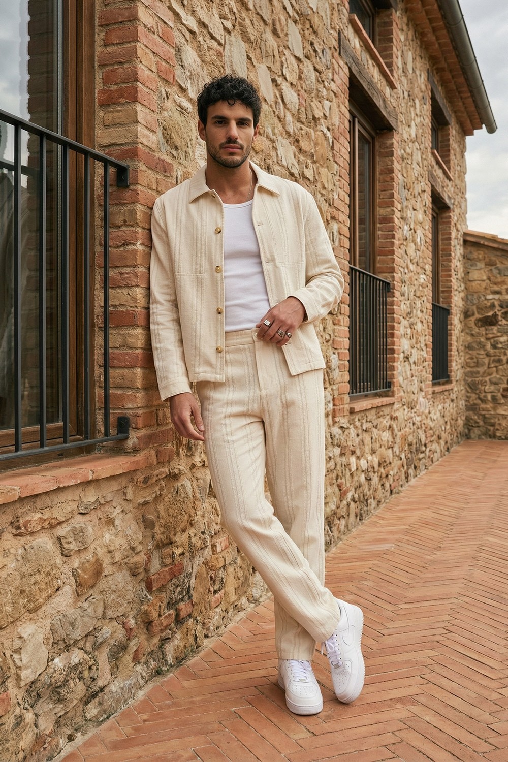 Livio Ferri Talbot Premium Keten Desenli Düğmeli Ceket Pantolon Erkek Takım Relax Kalıp görsel 3