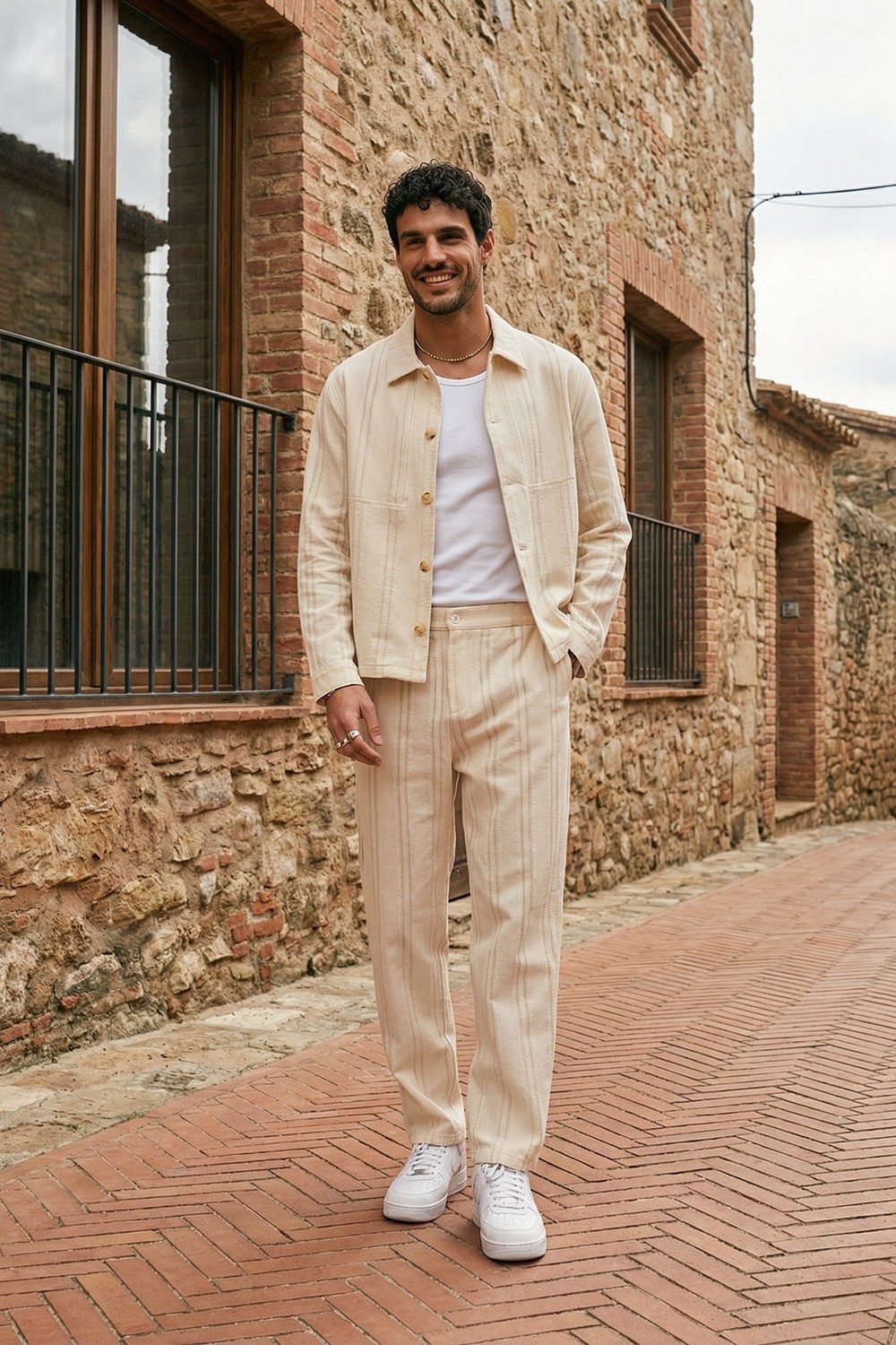 Livio Ferri Talbot Premium Keten Desenli Düğmeli Ceket Pantolon Erkek Takım Relax Kalıp görsel 4
