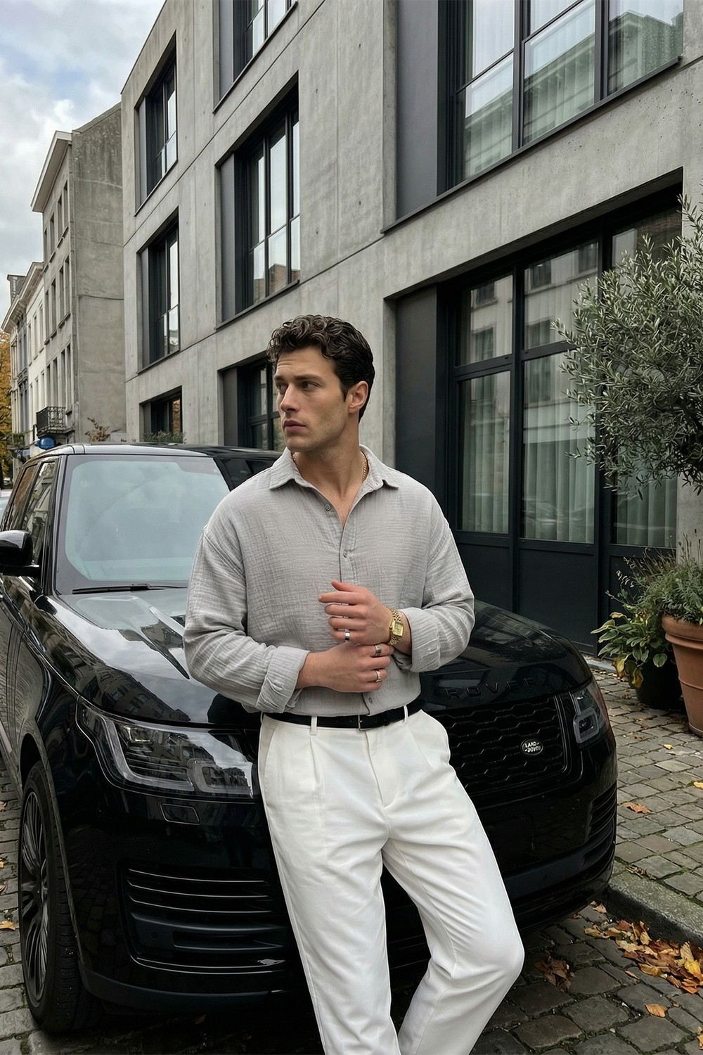 Livio Ferri Yurin Erkek Premium Müslin %100 Pamuk Oversize Uzun Kollu Gömlek