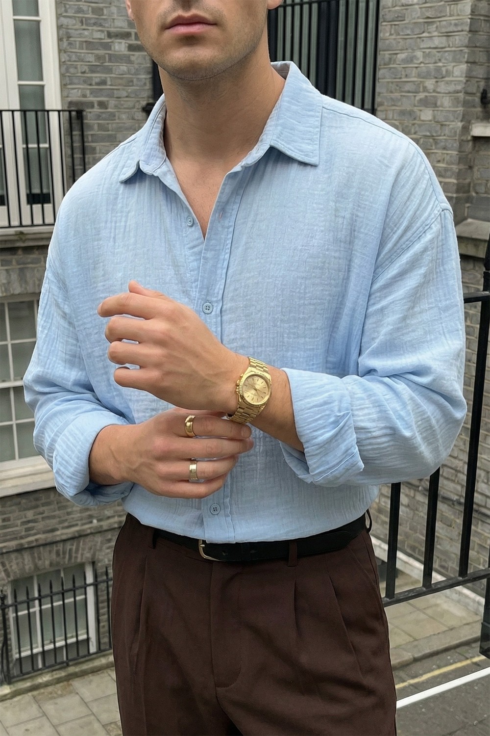 Livio Ferri Yurin Erkek Premium Müslin %100 Pamuk Oversize Uzun Kollu Gömlek