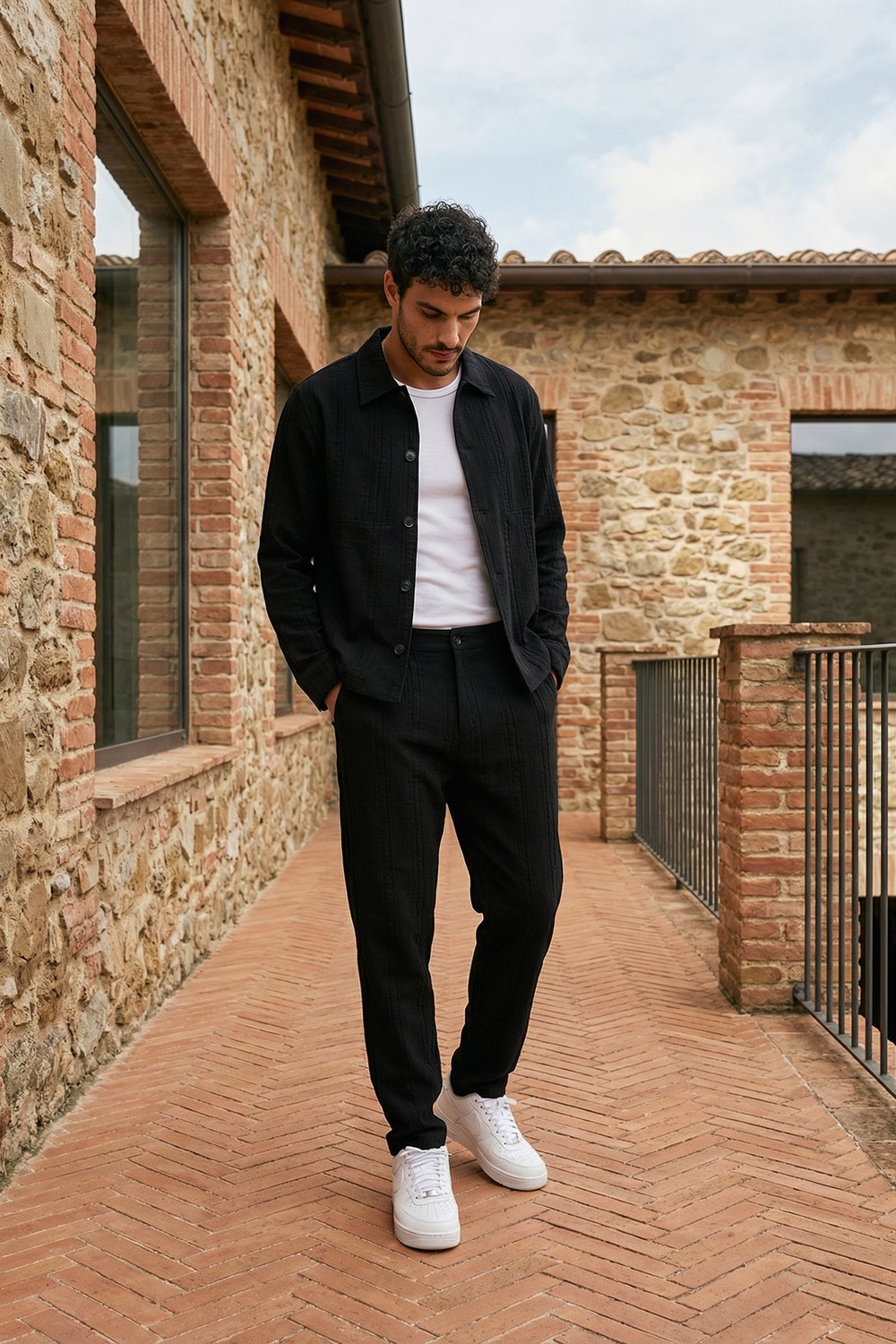 Livio Ferri Talbot Premium Keten Desenli Düğmeli Ceket Pantolon Erkek Takım Relax Kalıp görsel 7
