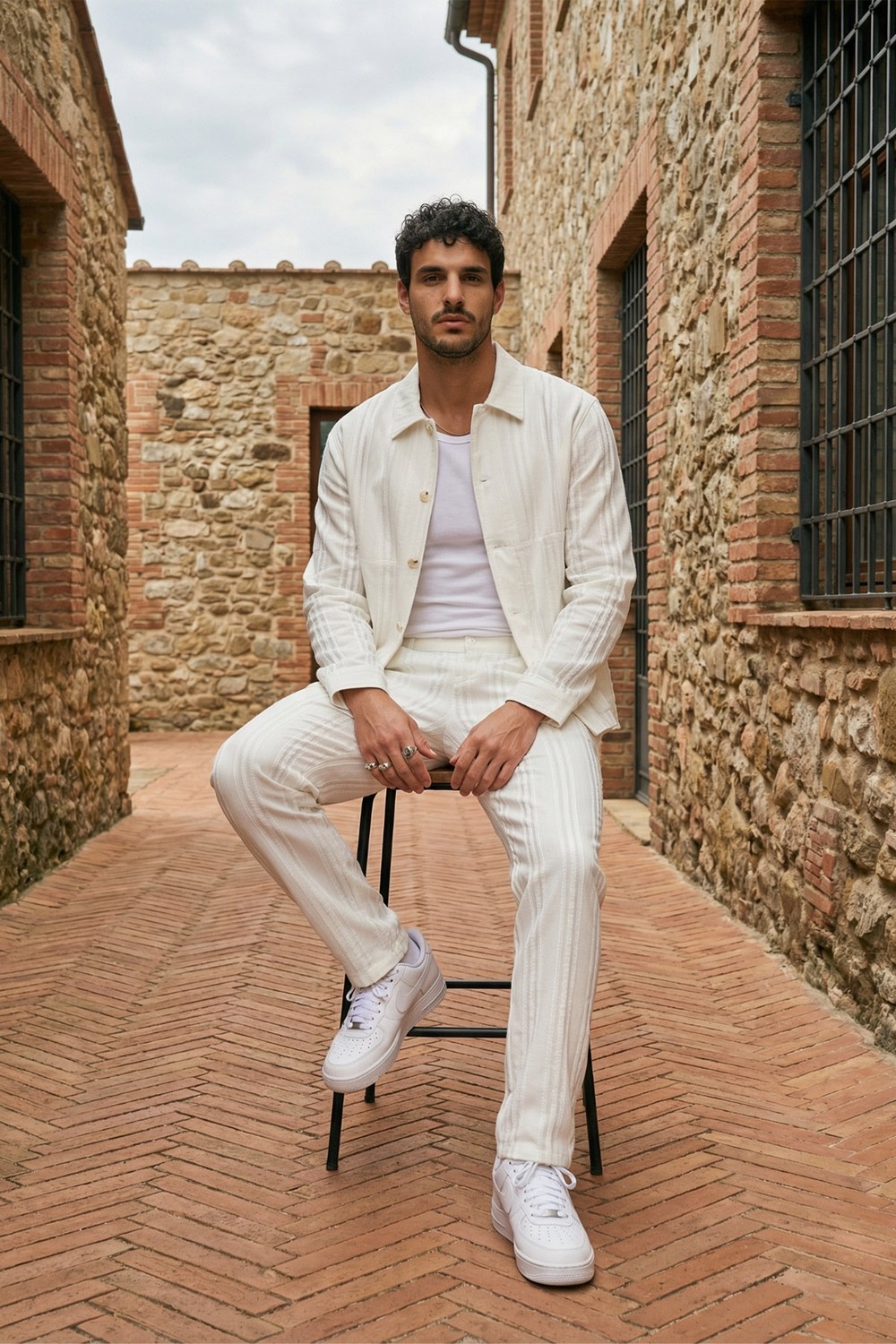 Livio Ferri Talbot Premium Keten Desenli Düğmeli Ceket Pantolon Erkek Takım Relax Kalıp