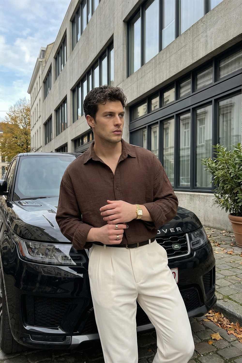 Livio Ferri Yurin Erkek Premium Müslin %100 Pamuk Oversize Uzun Kollu Gömlek görsel 5