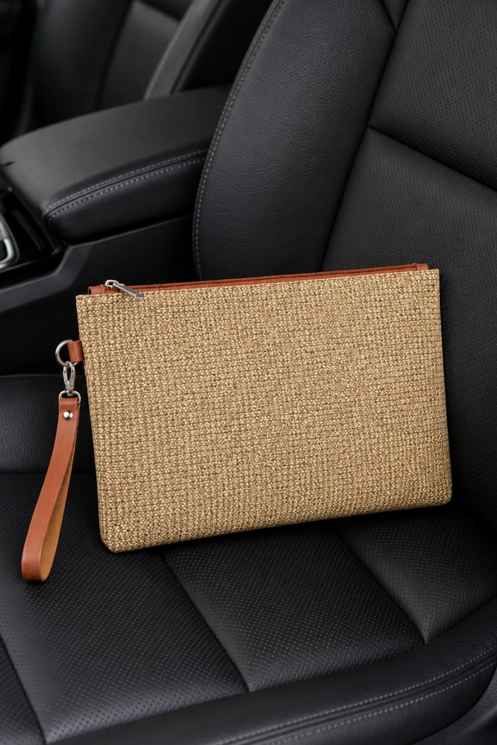 Adelina Bags Hasır Portföy El Çantası Bilek Askılı Saten Astarlı Hasır Görünümlü Clutch Çanta