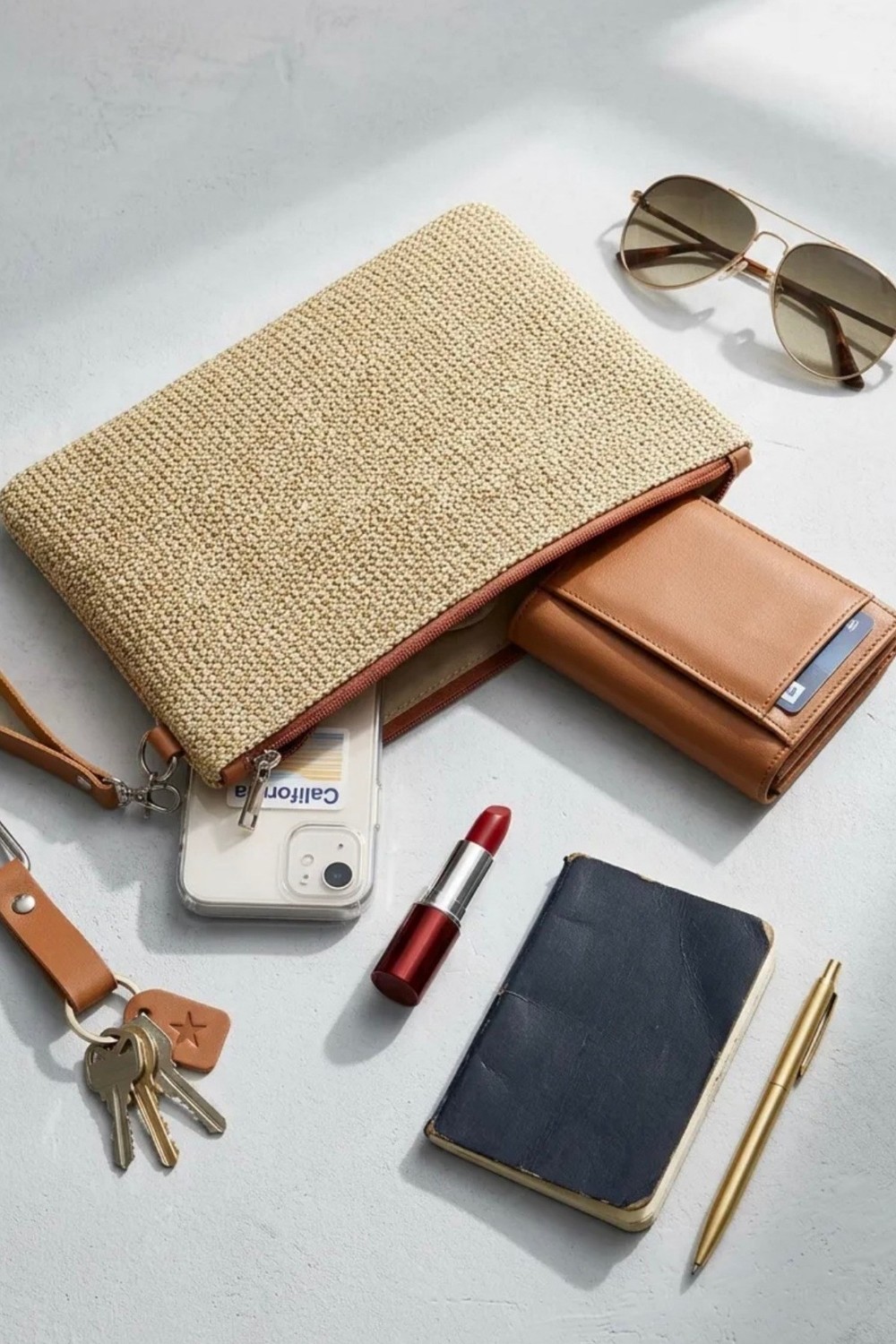 Adelina Bags Hasır Portföy El Çantası Bilek Askılı Saten Astarlı Hasır Görünümlü Clutch Çanta görsel 5