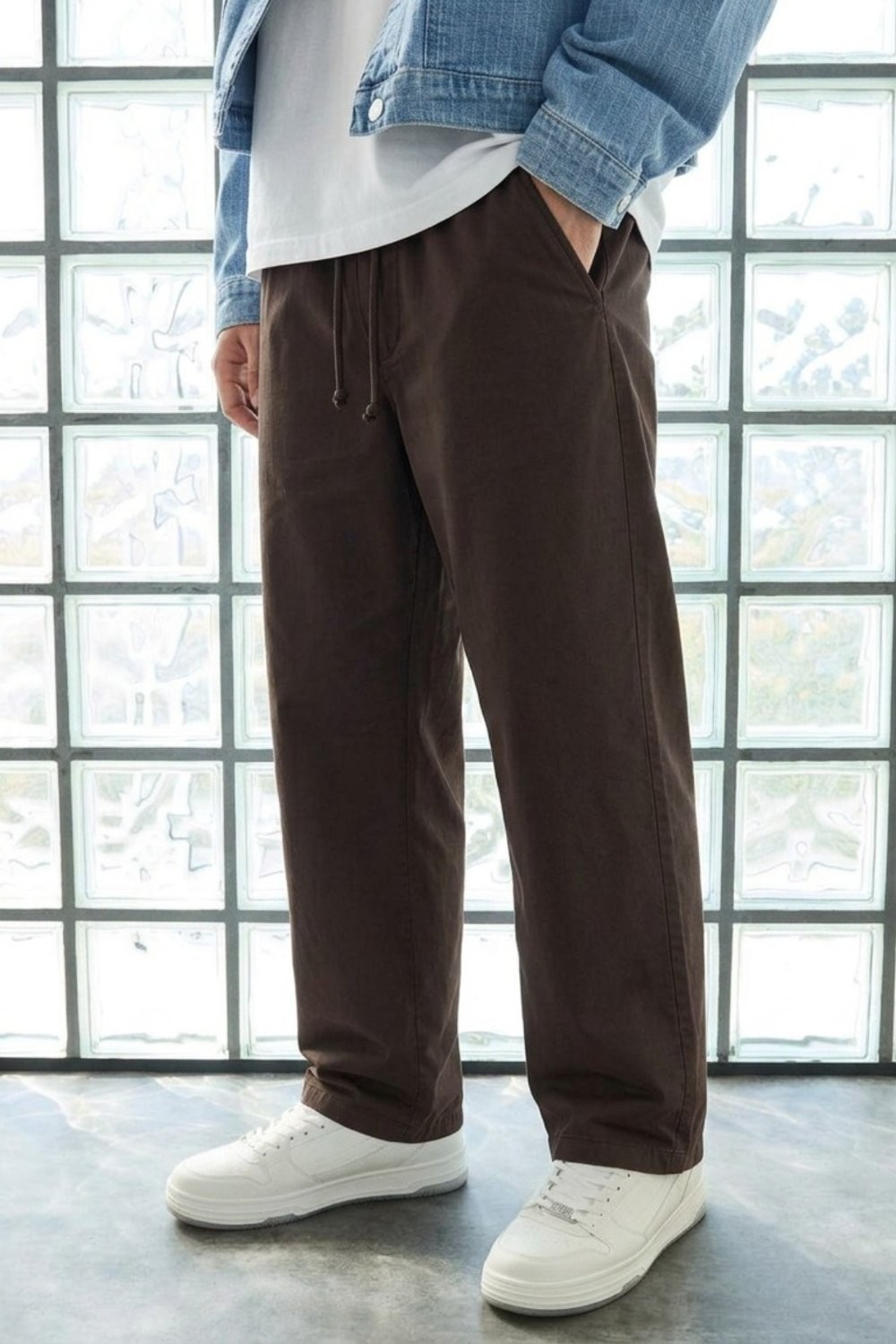 Damga Erkek Günlük Jogger Krem Baggy Keten Pantolon görsel 6