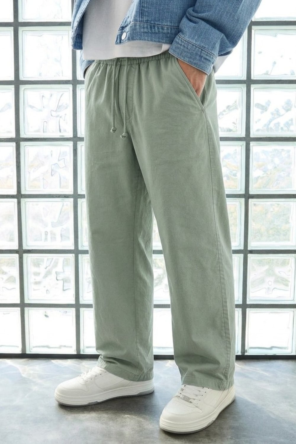 Damga Erkek Günlük Jogger Krem Baggy Keten Pantolon