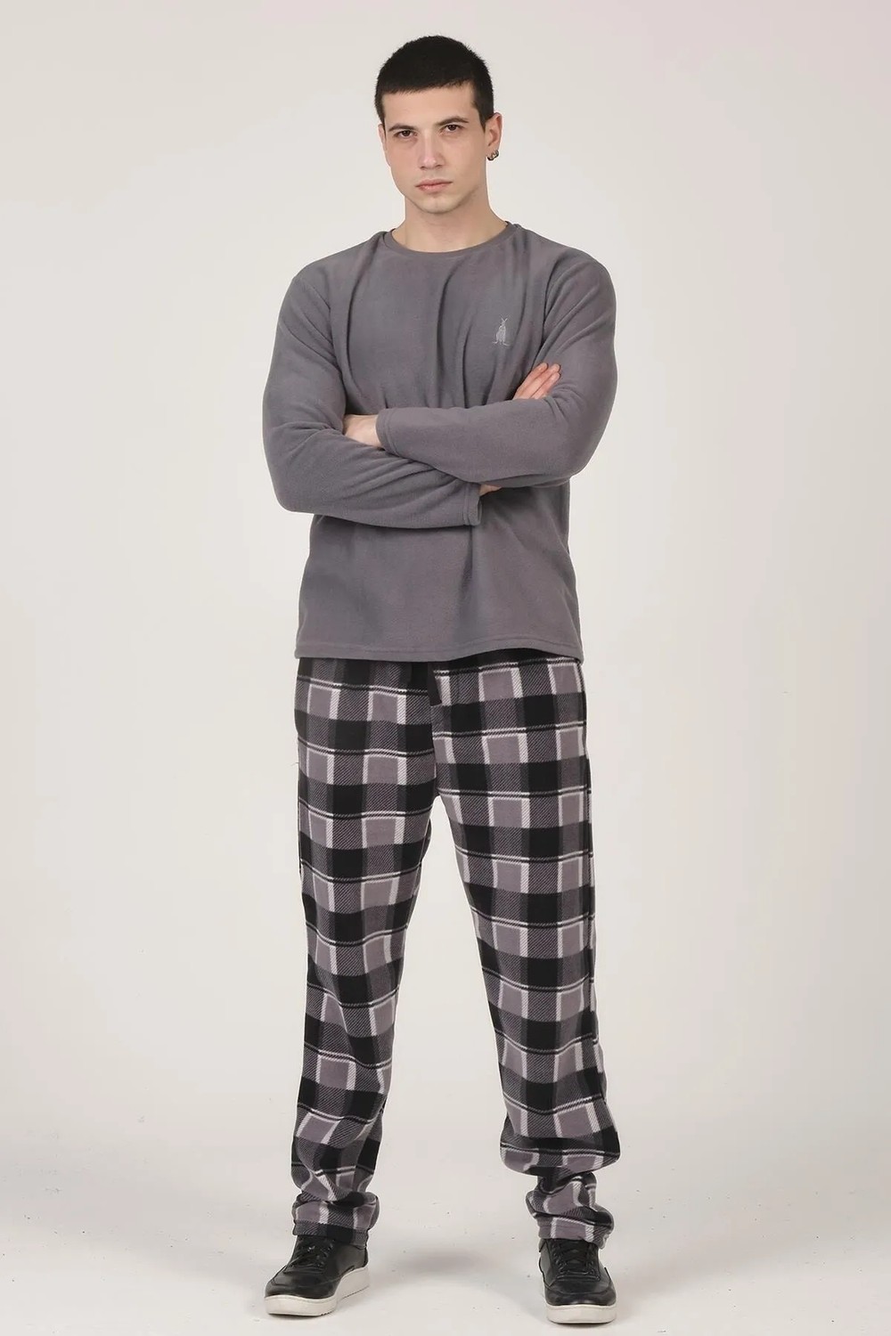 Dofi Erkek 1739 Ekoseli Polar Pijama Takımı Uzun Kol Lastikli Kesim ile Kışa Uygun görsel 5