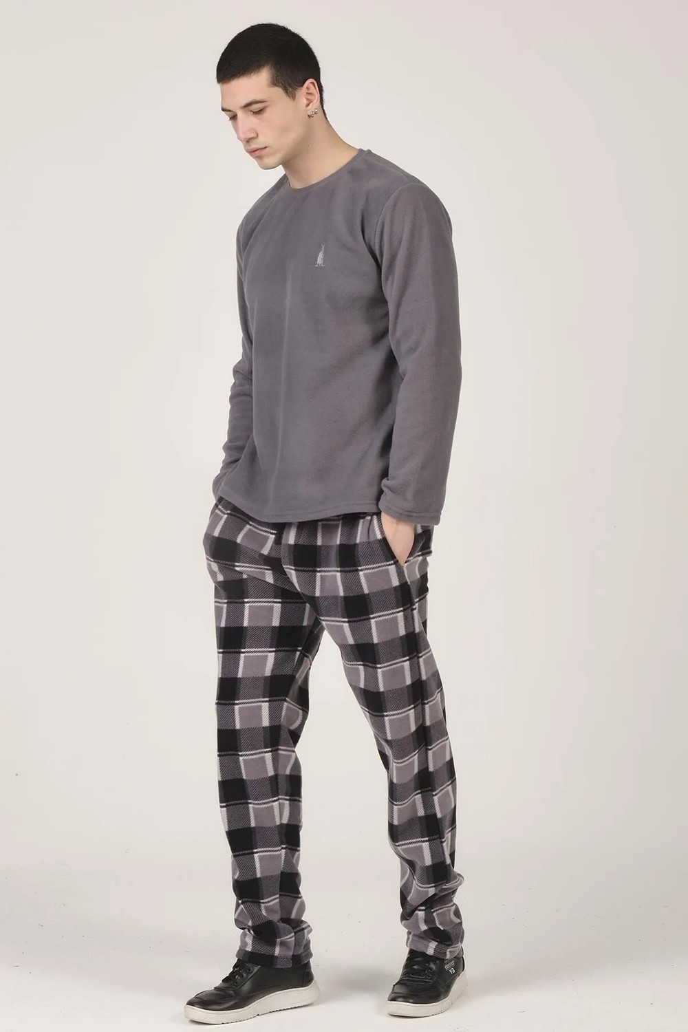 Dofi Erkek 1739 Ekoseli Polar Pijama Takımı Uzun Kol Lastikli Kesim ile Kışa Uygun görsel 6