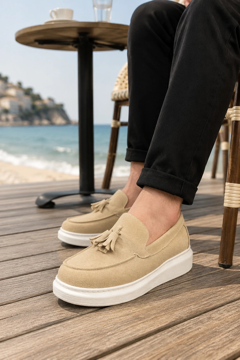 Mevese Monaco Bağcıksız Püsküllü Süet Erkek Günlük Spor Klasik Loafer Ayakkabı, Siyah