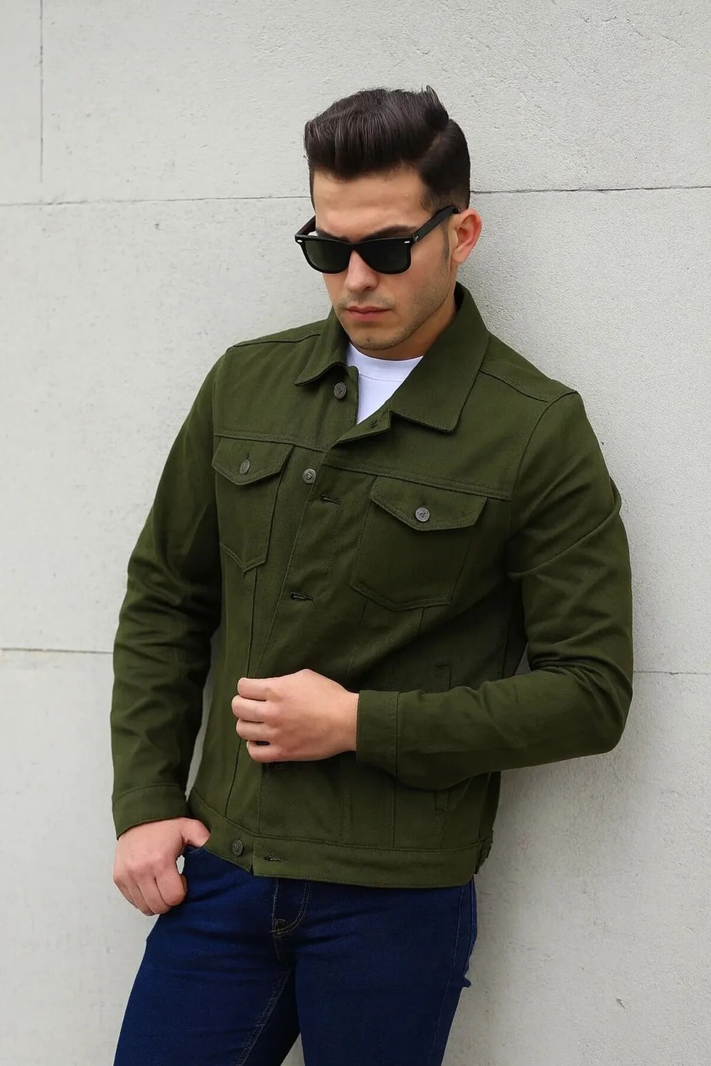 Comstar Erkek Trend Polo Yaka Slim Fit Denim Jeans Krem Kot Ceket görsel 8