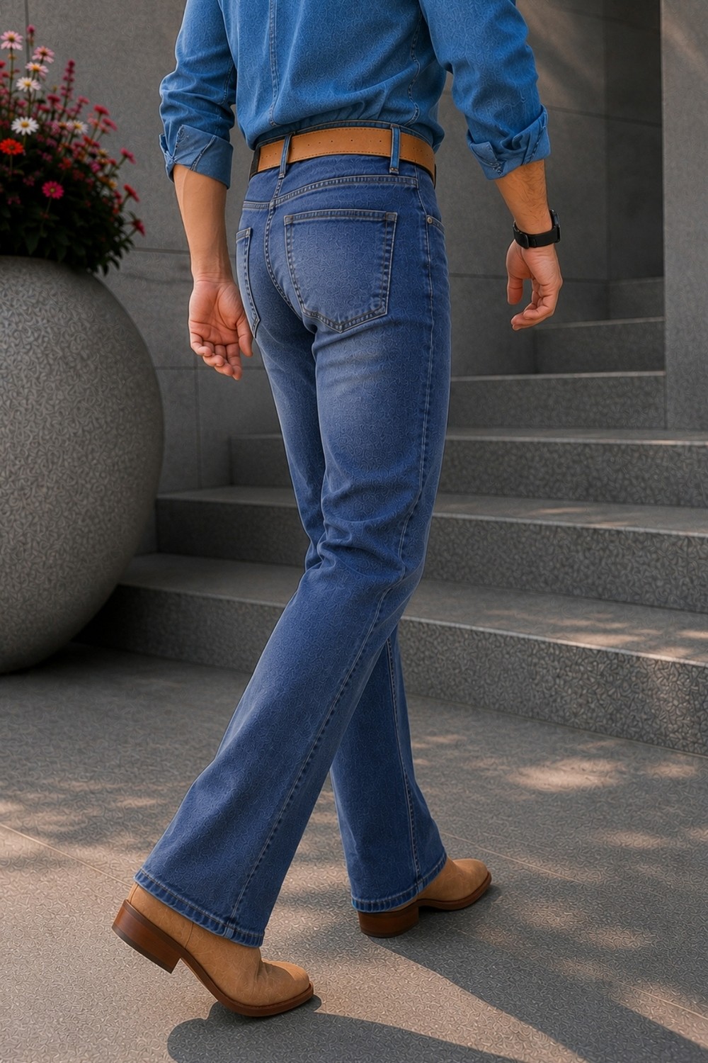 Cedy Denim Cedy Denım Premium Seri: Erkek Mavi Retro Flare Bootcut Jean - Geniş Paça Taşlanmış Denim Pantolon C370 görsel 5